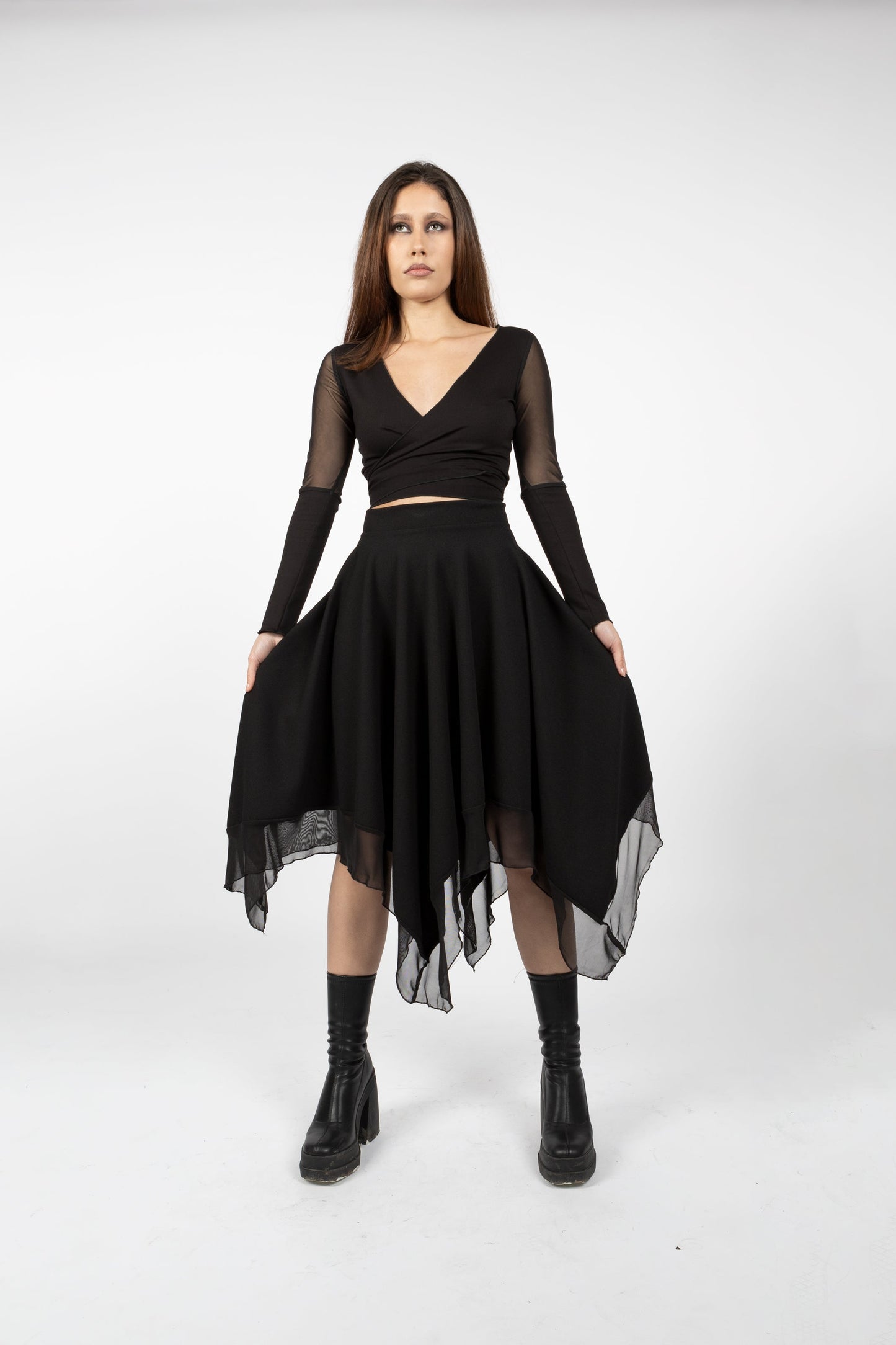 Plum Witch Maxi Skirt – Asymmetrical Fairy Skirt with Tulle Layers