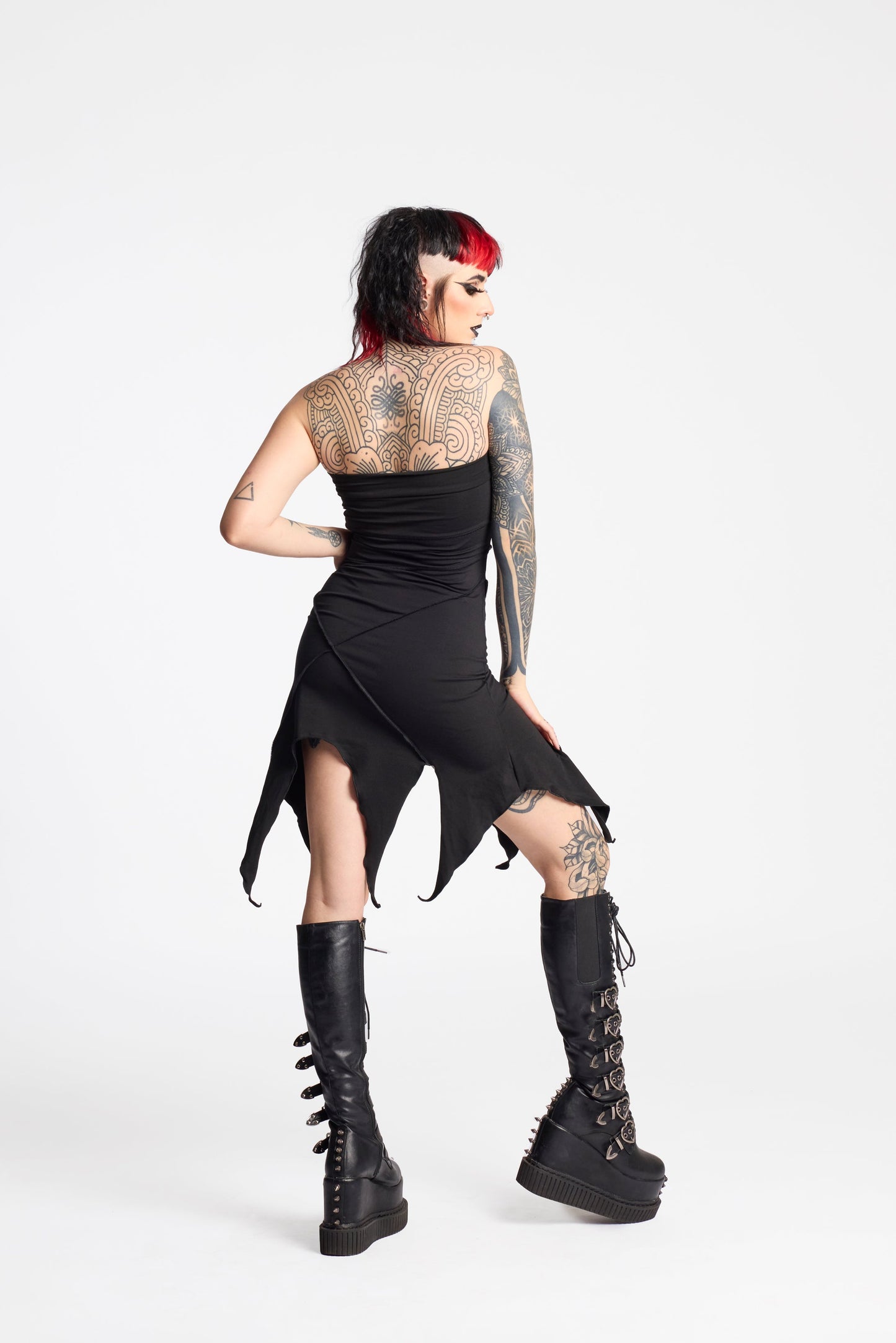 Khepry Black Gothic Pixie Festival Dress – Asymmetrical Faery Tunic in Organic Cotton