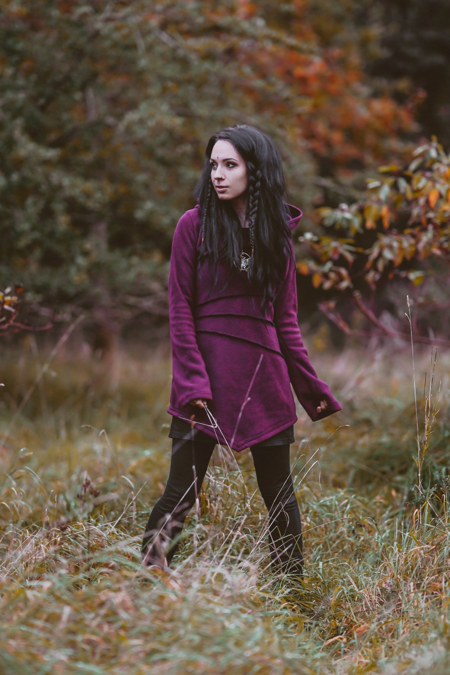 Green Elven Hooded Fleece Coat – Pixie jacket with Maxi Hood