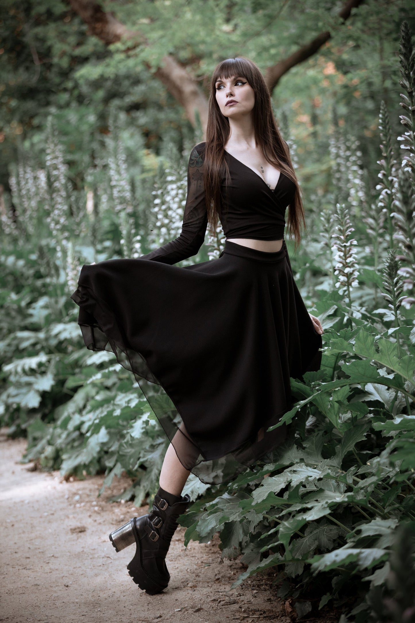 Black Witch Maxi Skirt – Asymmetrical Fairy Skirt with Tulle Layers