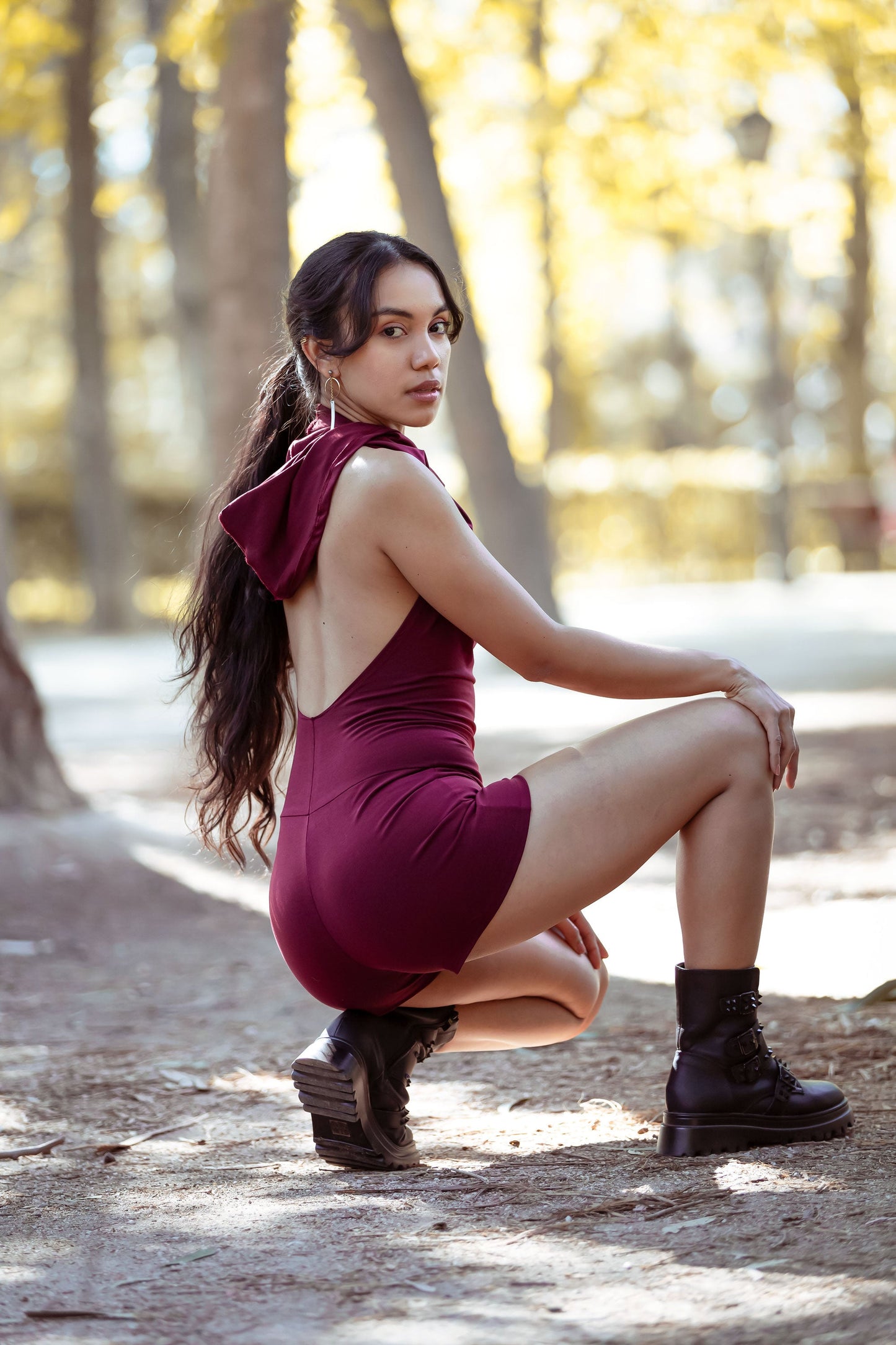 Black Hooded backless short playsuit – Festival clothing