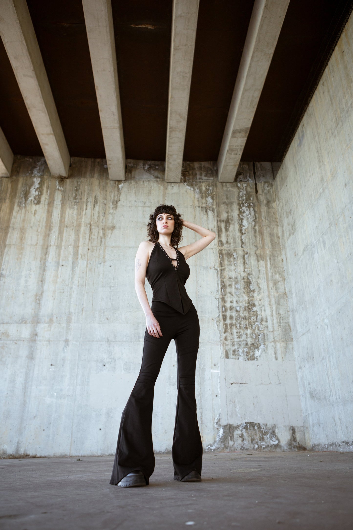 Mid-Waisted Flare Pants with Pockets and Knee Seams