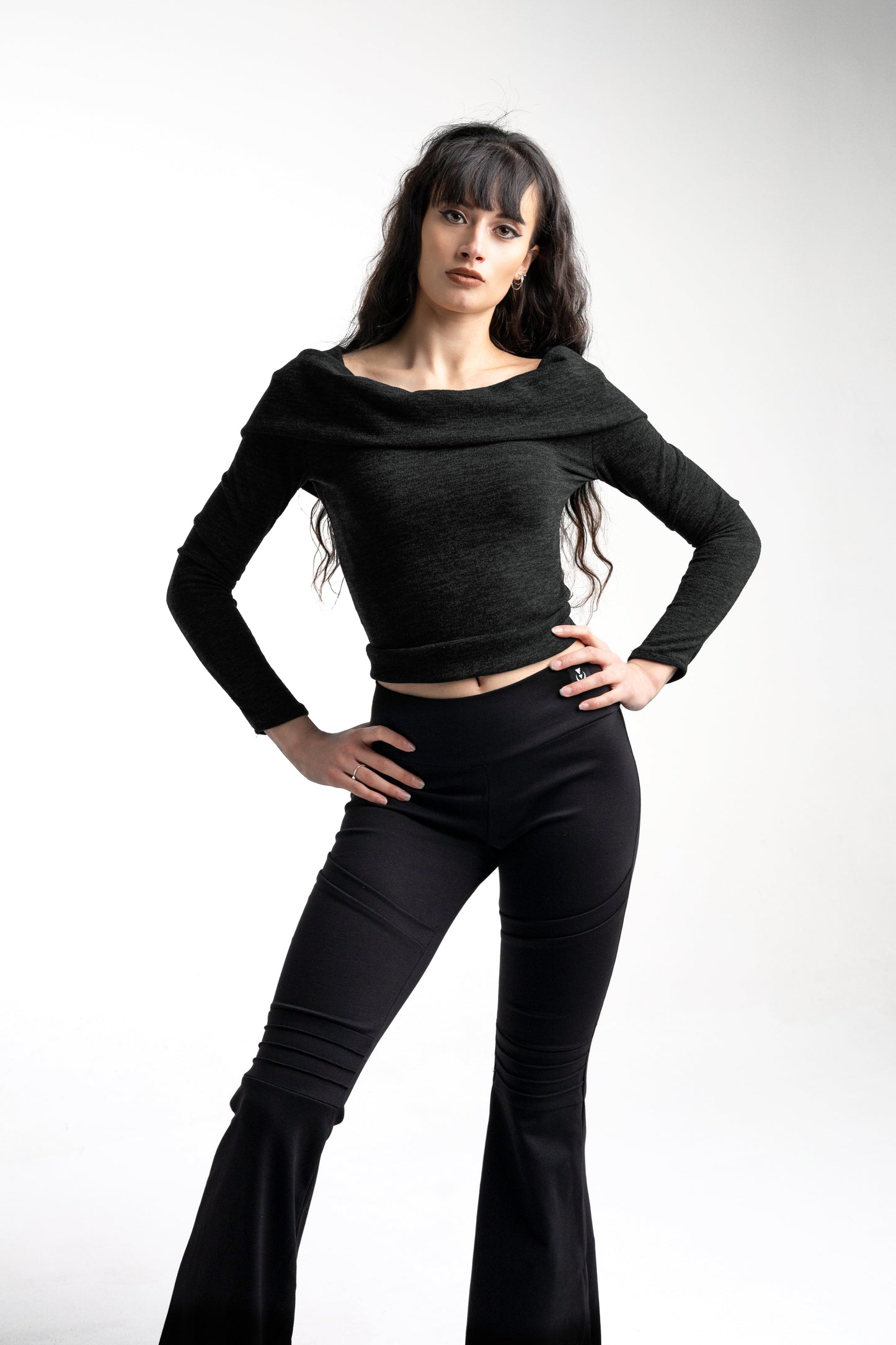 Black Cowl Hooded sleeve fairy crop top