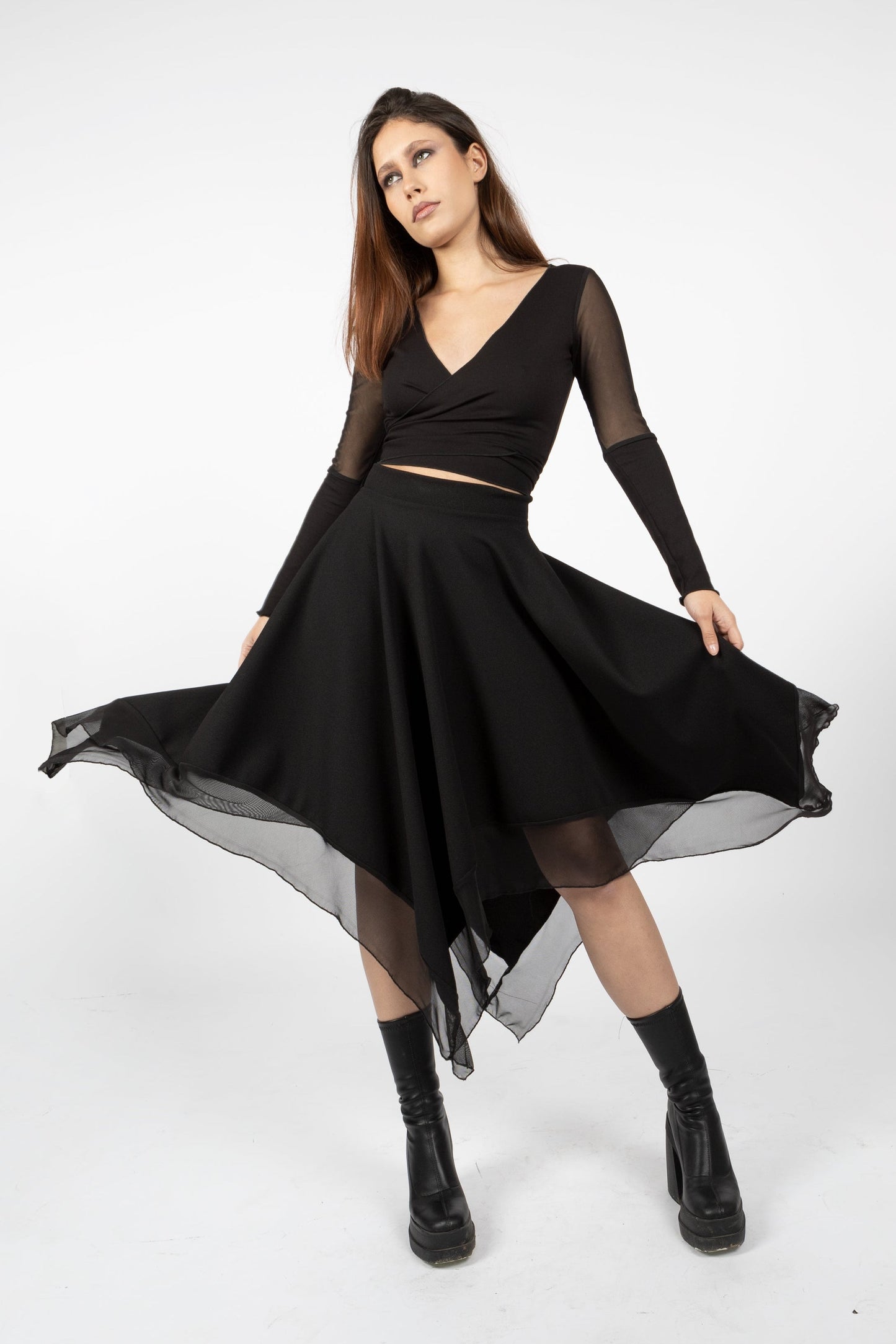 Plum Witch Maxi Skirt – Asymmetrical Fairy Skirt with Tulle Layers