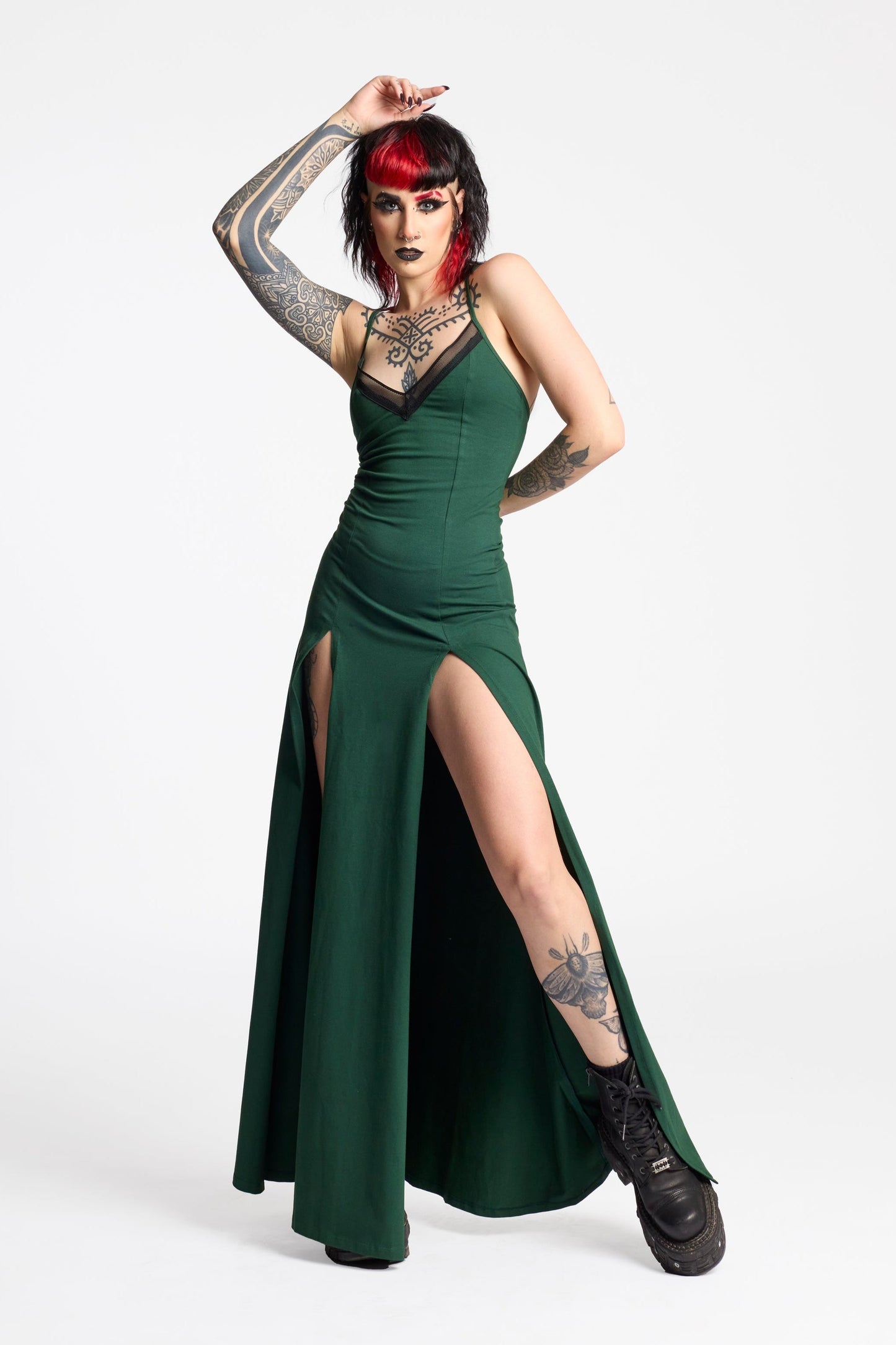 Black Front double split maxi goth dress