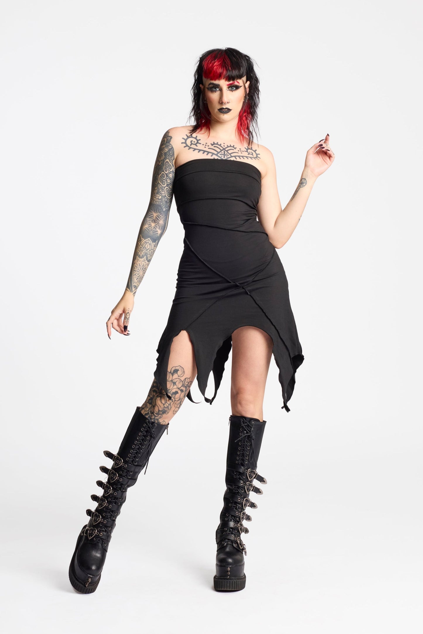 Khepry Black Gothic Pixie Festival Dress – Asymmetrical Faery Tunic in Organic Cotton