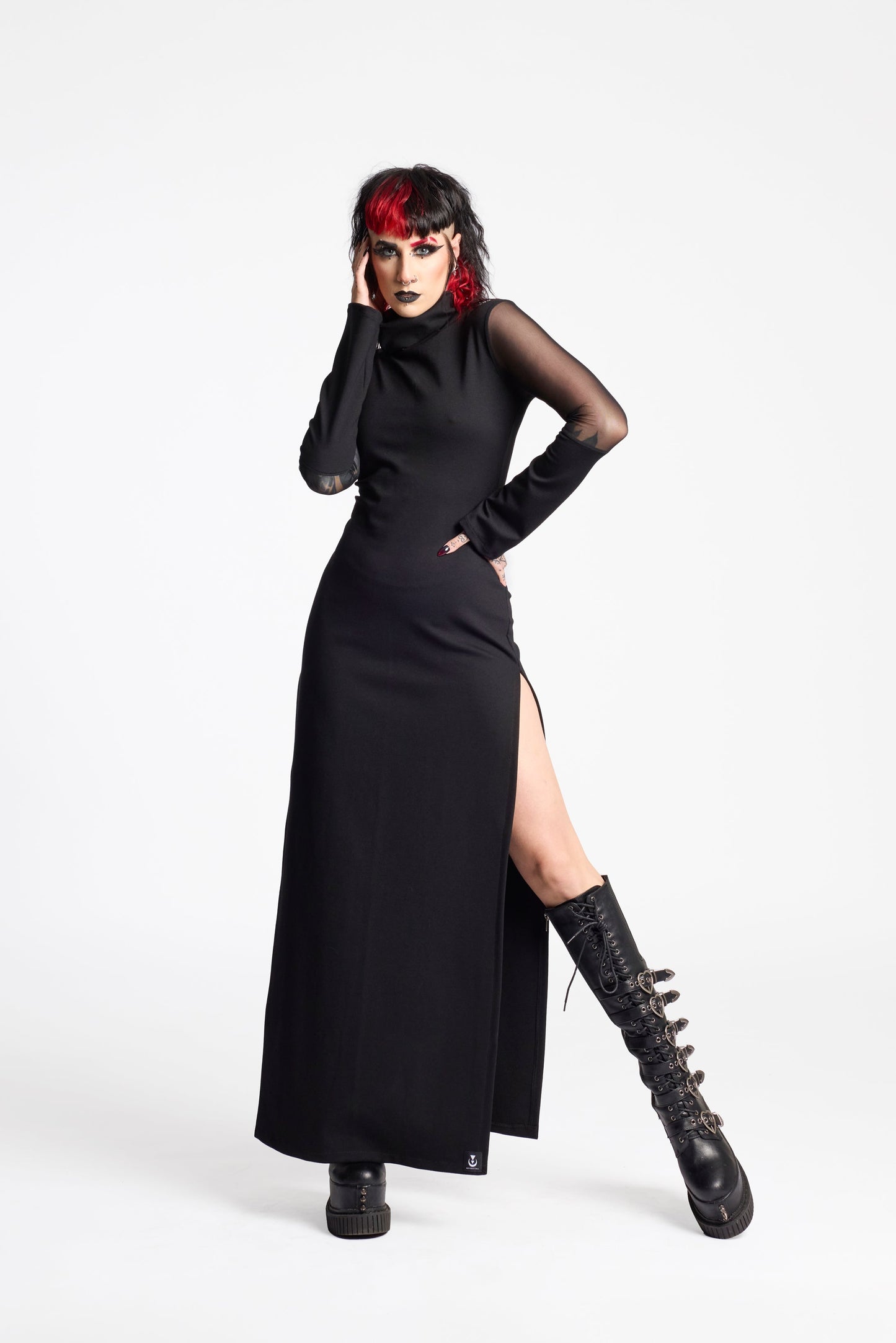 Sofia maxi Black Gothic Winter Dress – Minimalist, Cyberpunk & Elegant