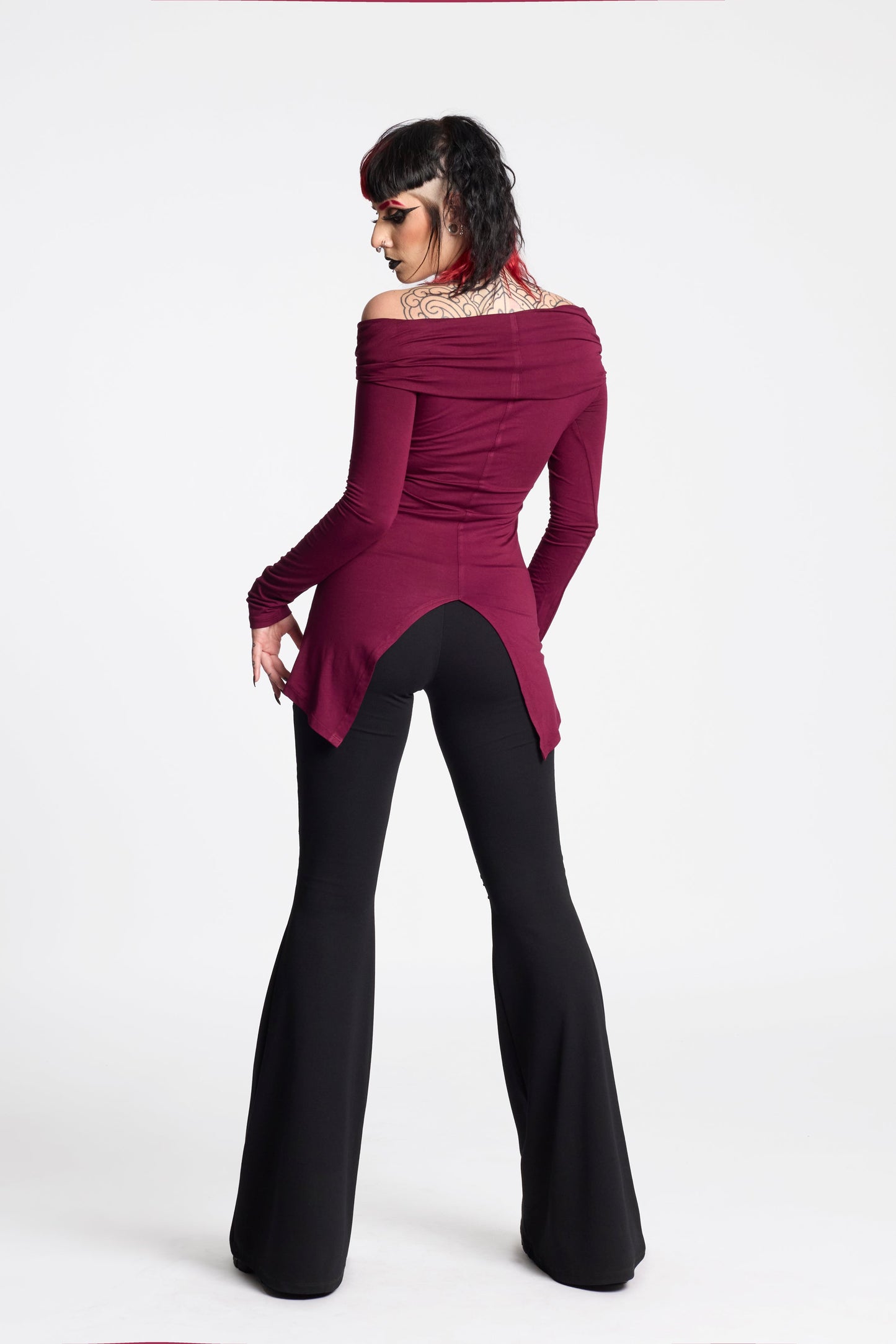 Hikari Wine Hooded Elven Cowl Neck Top