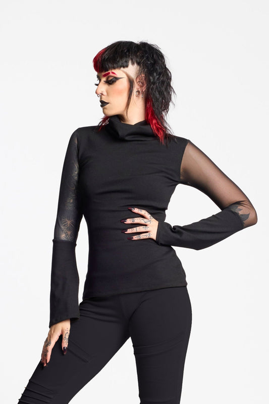 Mesh turtle neck long sleeve top