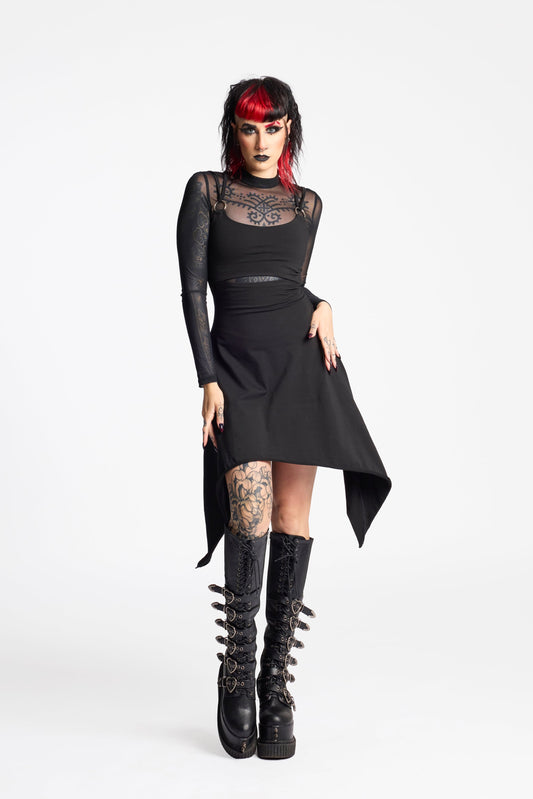 Fairy black Gothic Asymmetrical Festival Dress