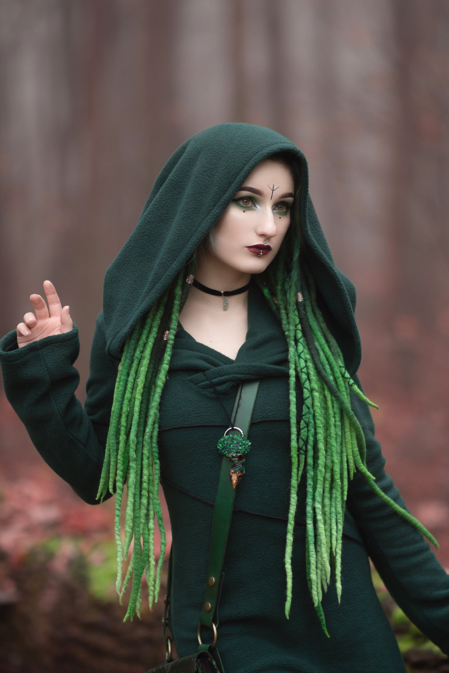 Emerald green Elven Hooded Fleece Coat – Pixie hoodie with Maxi Hood
