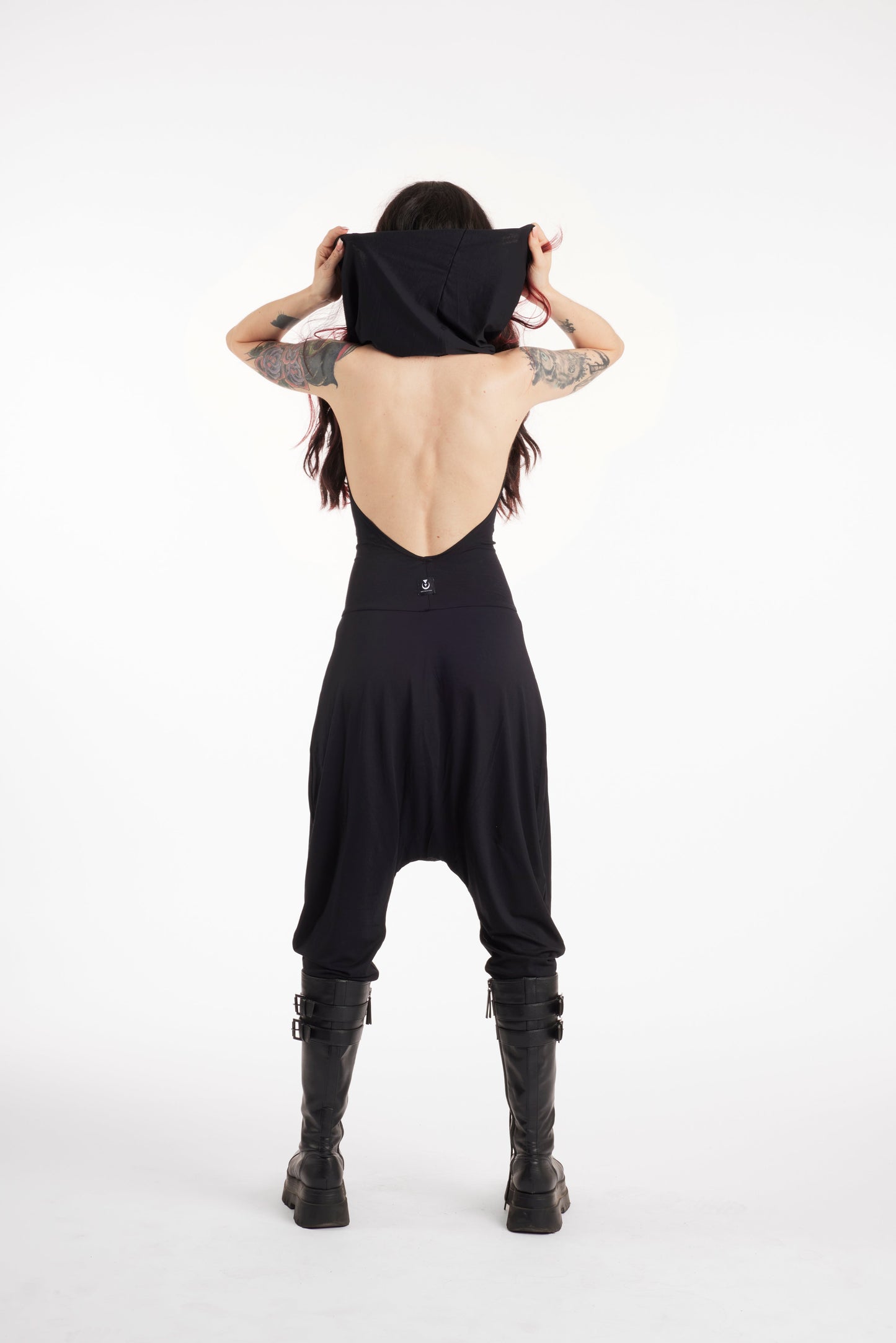 Hooded harem backless jumpsuit black