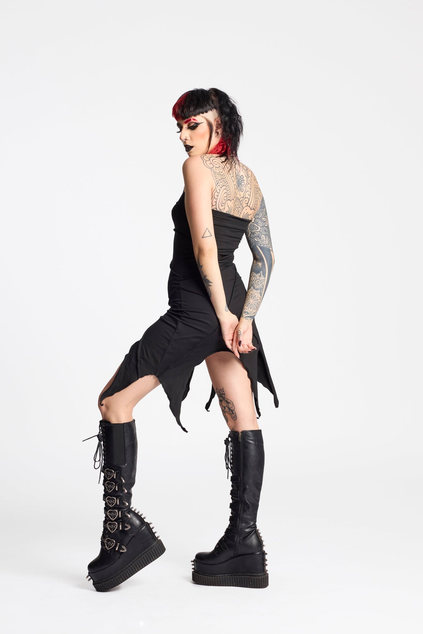 Khepry Black Gothic Pixie Festival Dress – Asymmetrical Faery Tunic in Organic Cotton