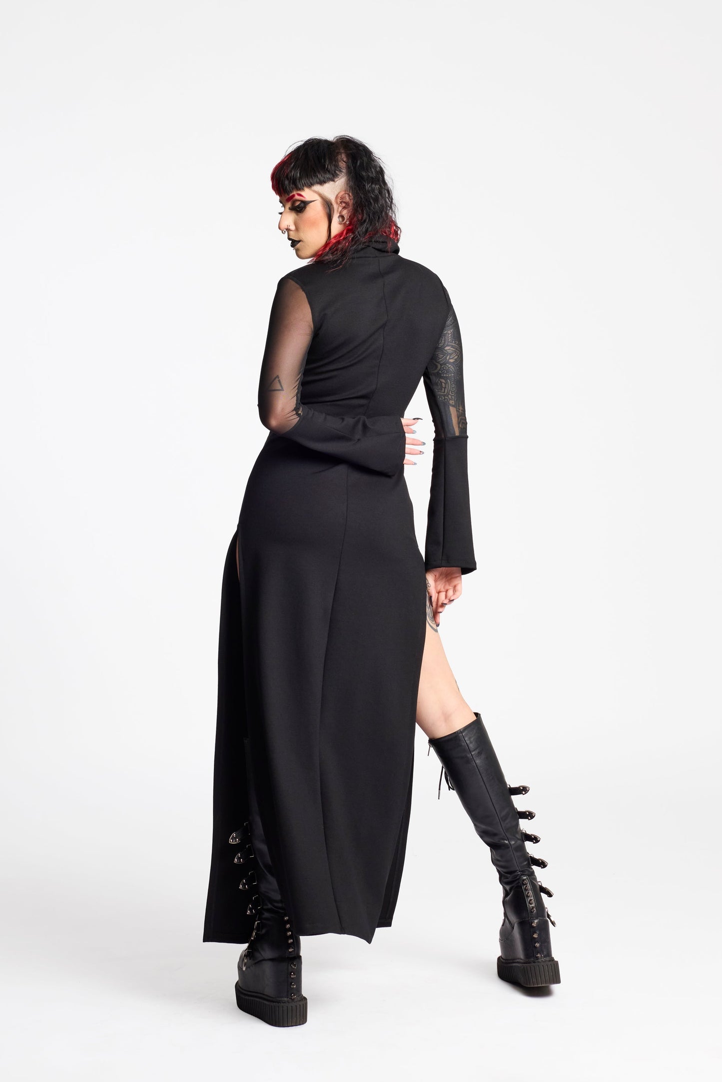 Sofia maxi Black Gothic Winter Dress – Minimalist, Cyberpunk & Elegant