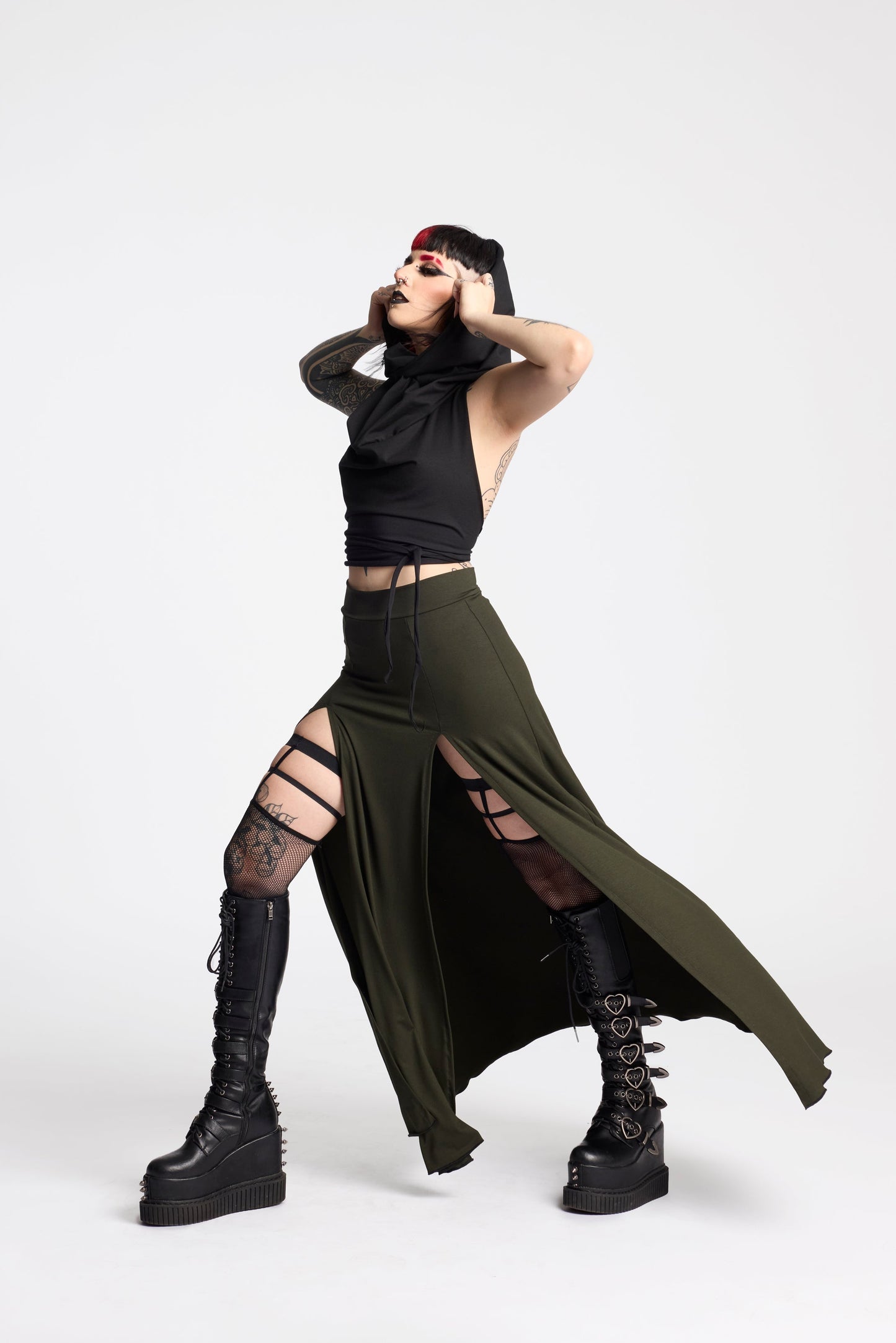 Black Maxi long skirt with double front split