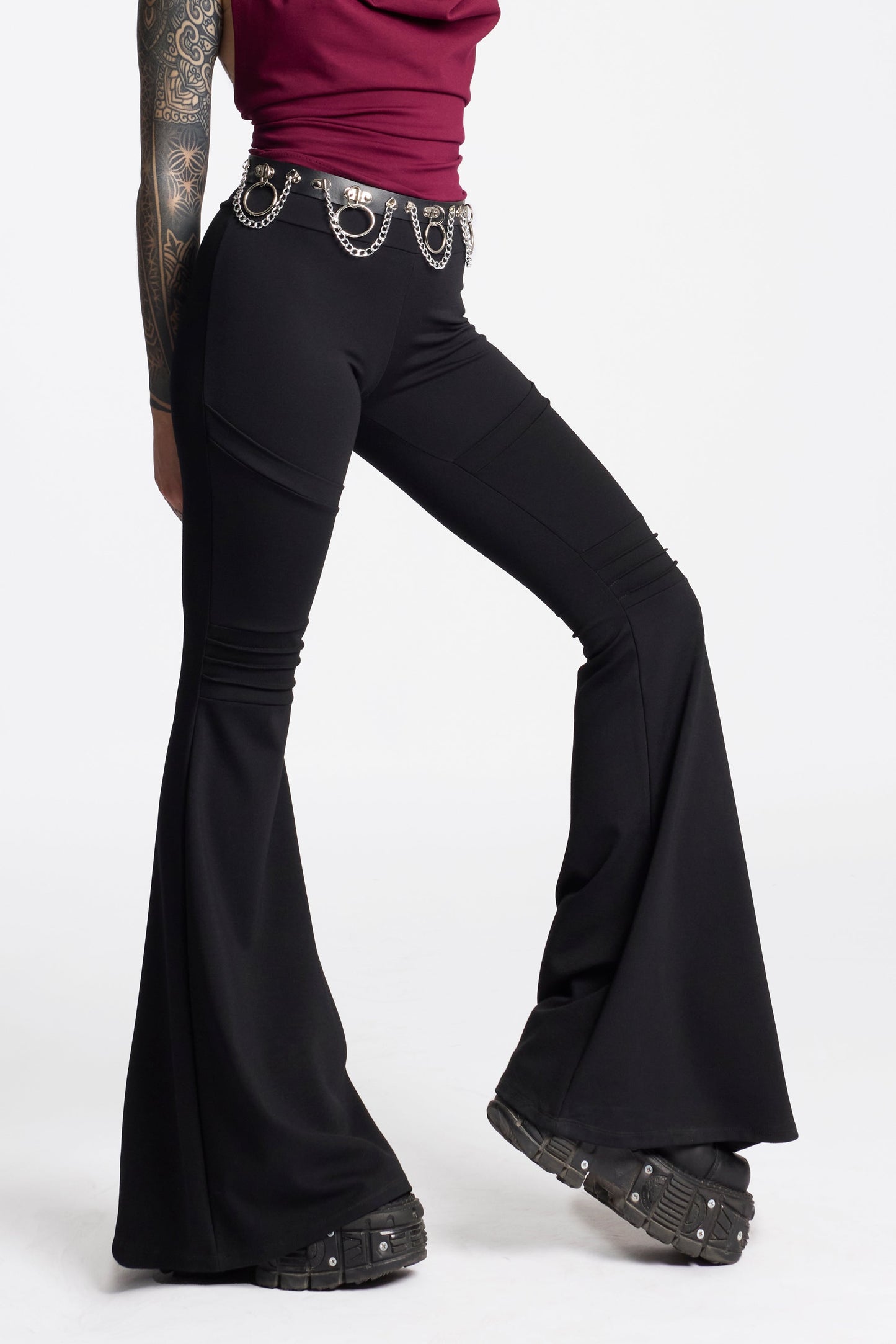 Black Maxi flare futuristic bottoms with pockets