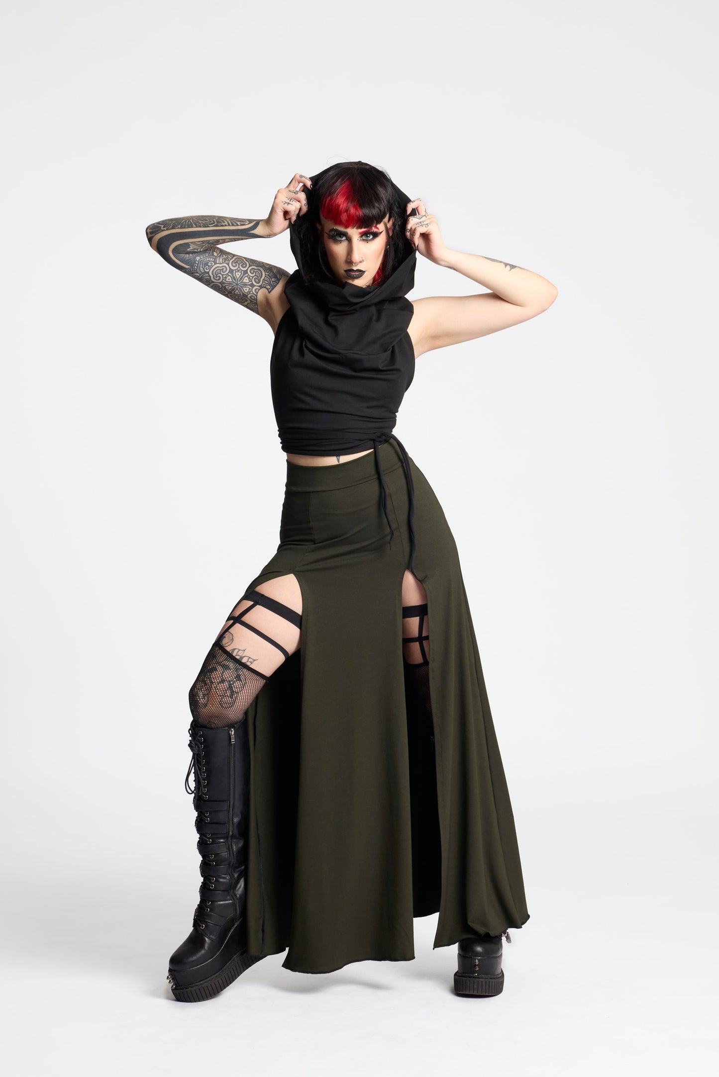 Black Maxi long skirt with double front split