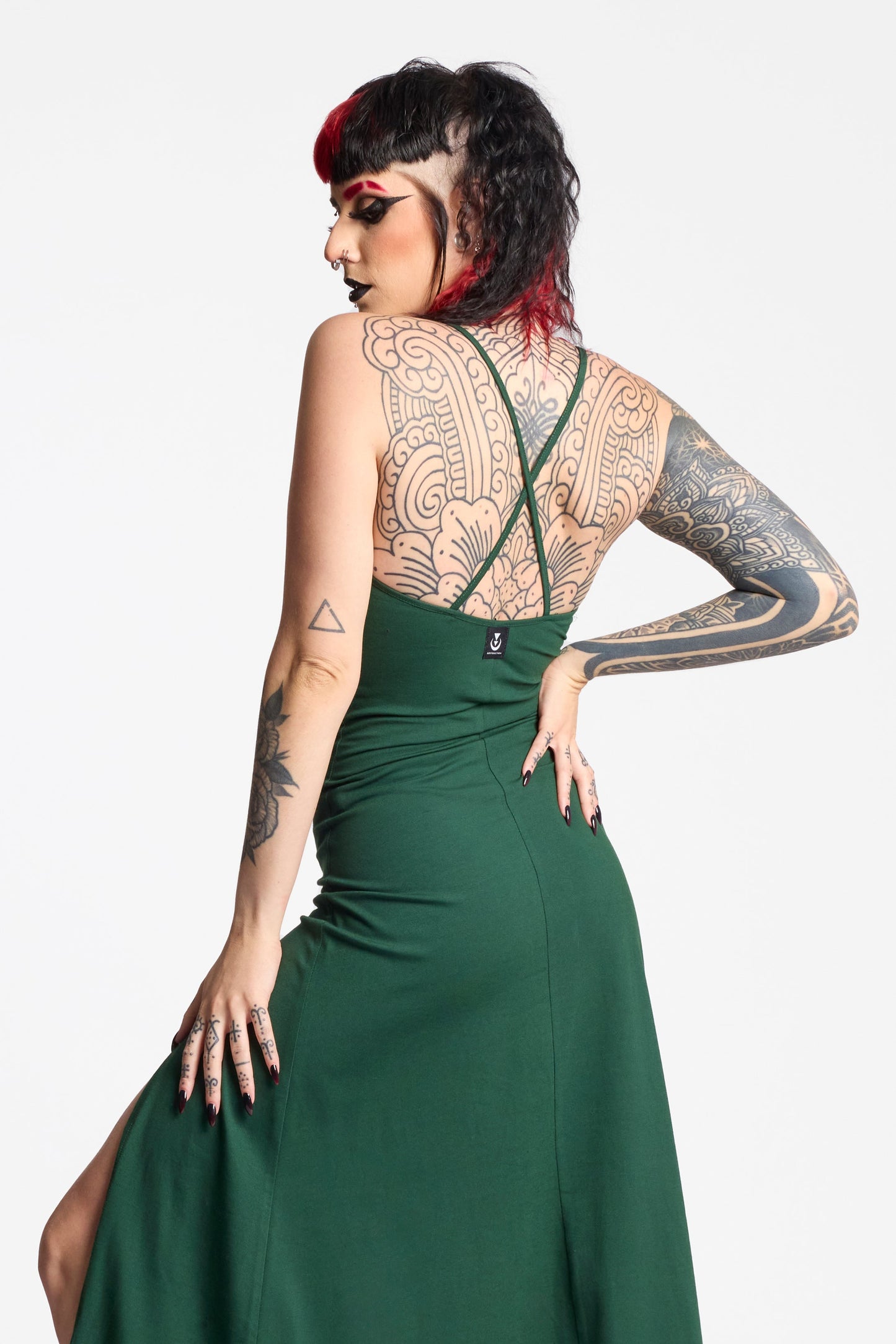 Black Front double split maxi goth dress