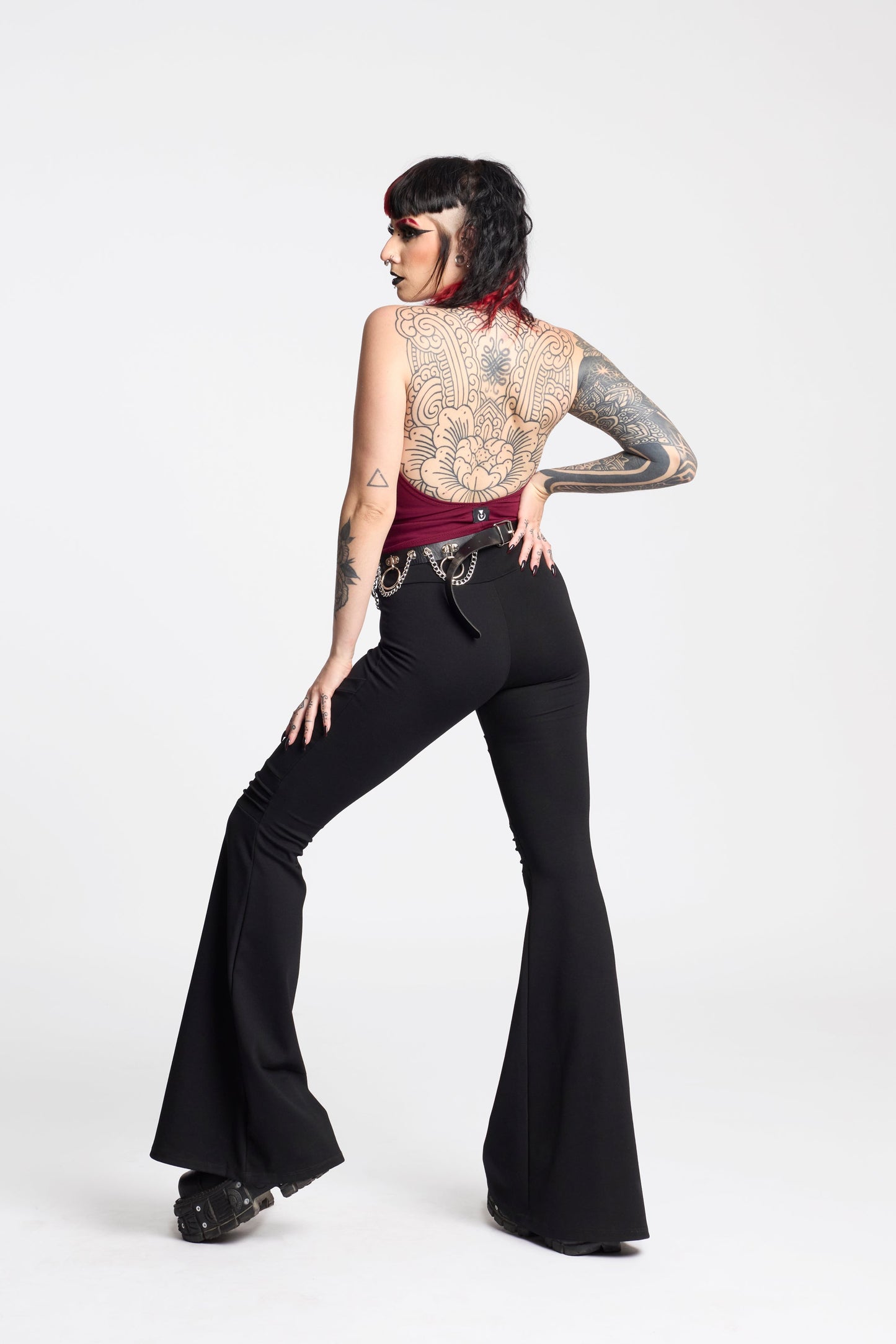 Mid-Waisted Flare Pants with Pockets and Knee Seams