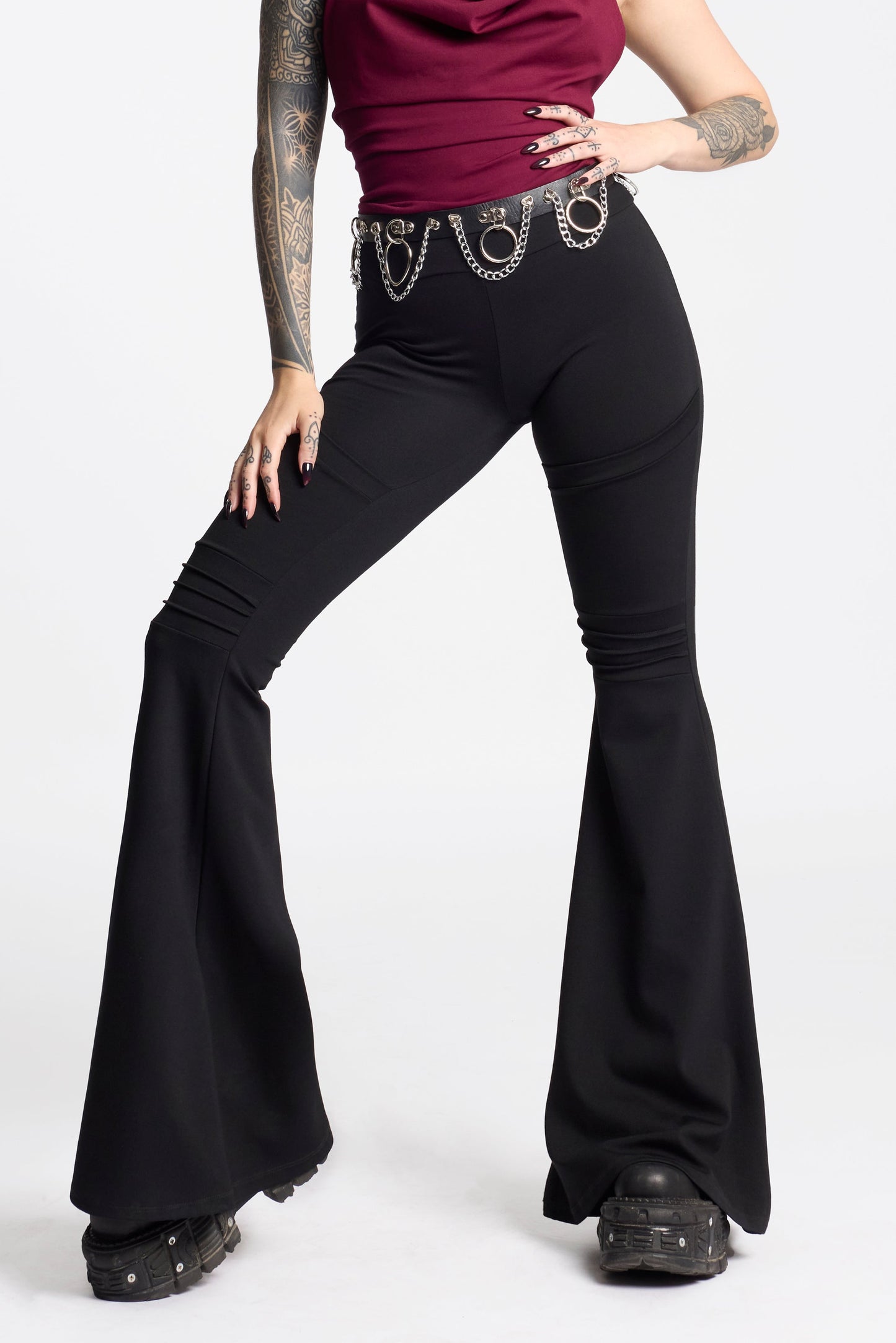 Black Maxi flare futuristic bottoms with pockets