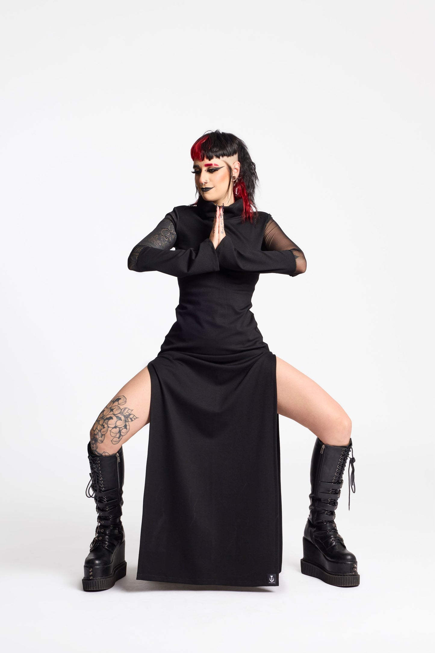 Sofia maxi Black Gothic Winter Dress – Minimalist, Cyberpunk & Elegant