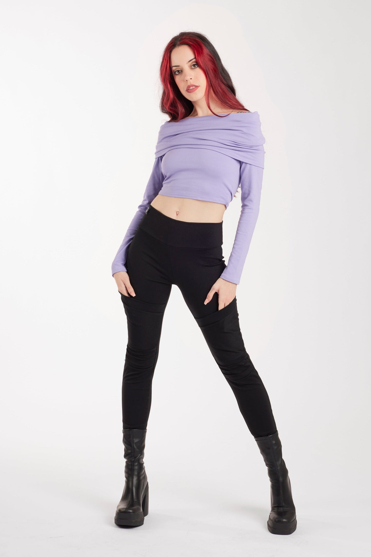 Skinny Leggings Pants with Knee Seams – Steampunk Futuristic Stretch Trousers