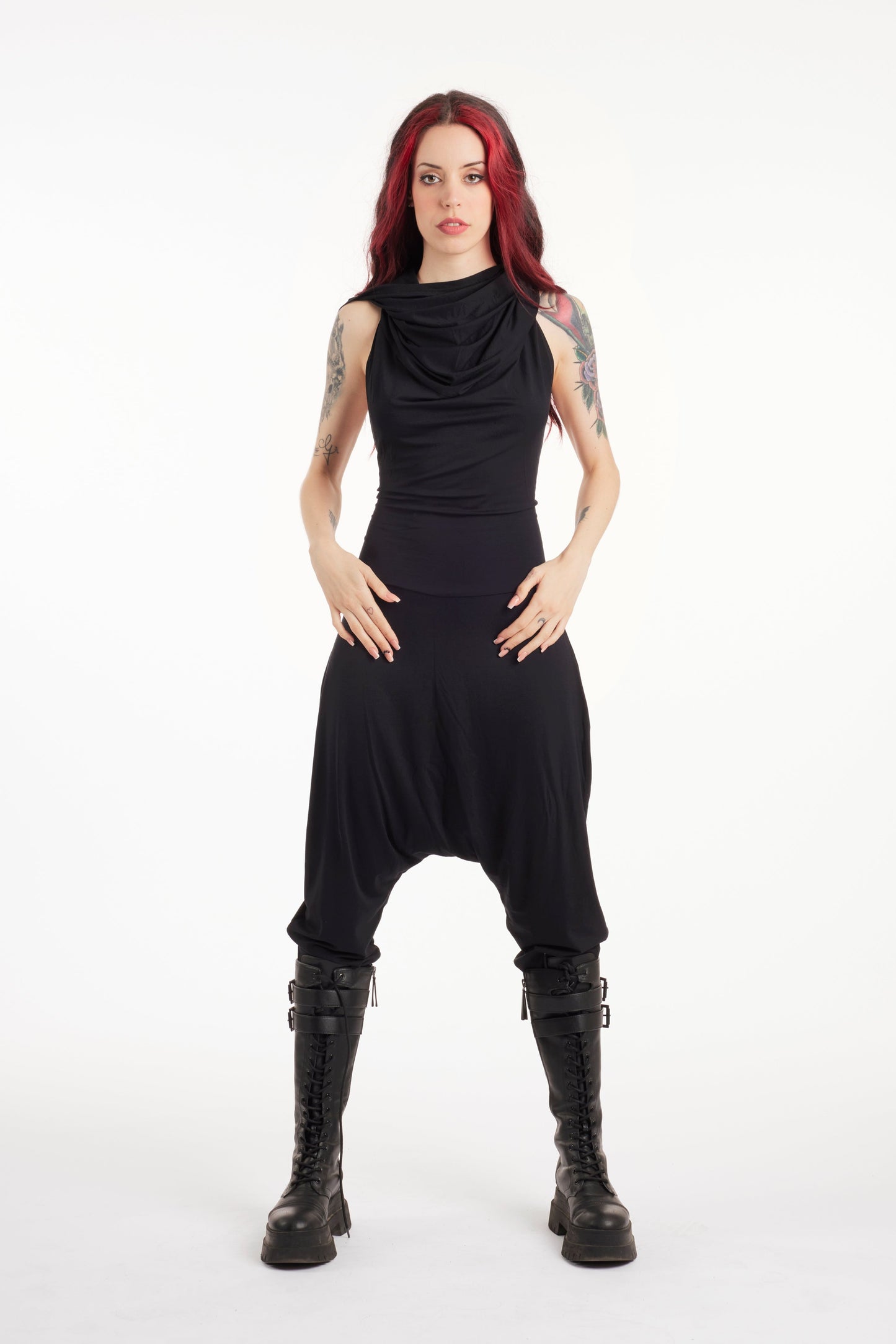 Hooded harem backless jumpsuit black