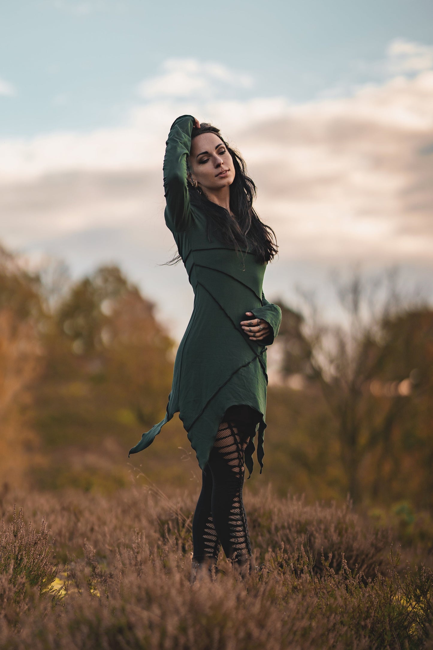 Pixie long sleeve tunic dress in forest green. Elven dress