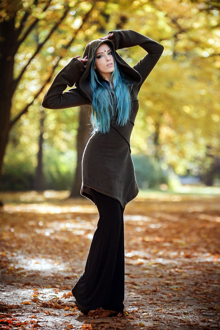 Emerald green Elven Hooded Fleece Coat – Pixie hoodie with Maxi Hood