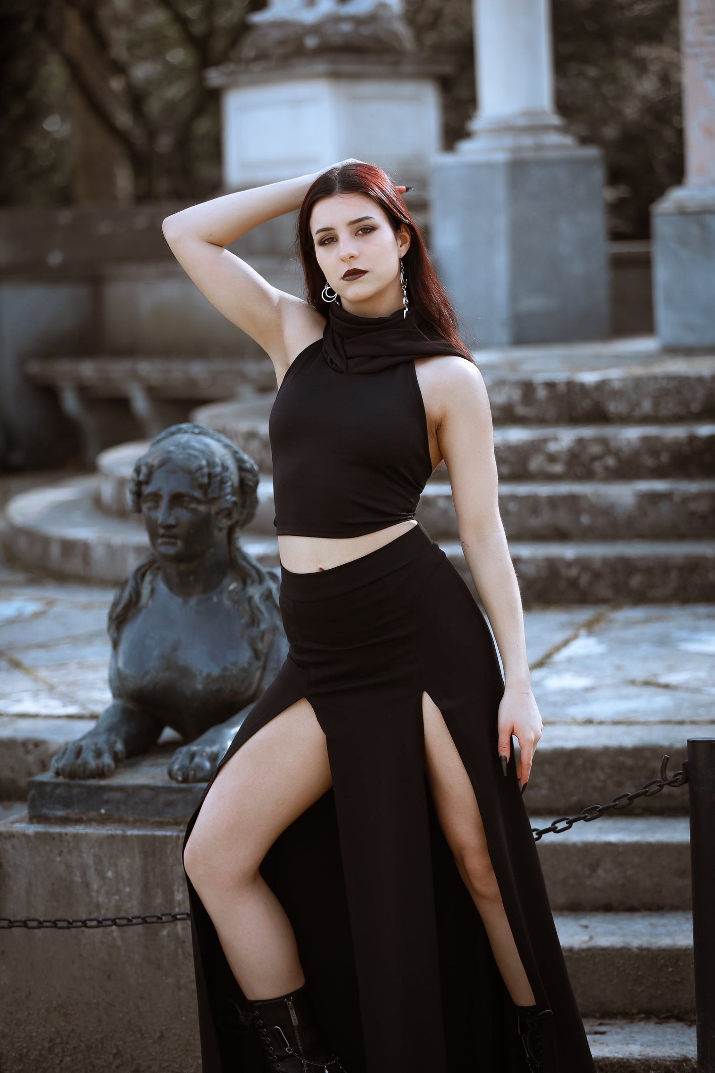 Black Maxi long skirt with double front split