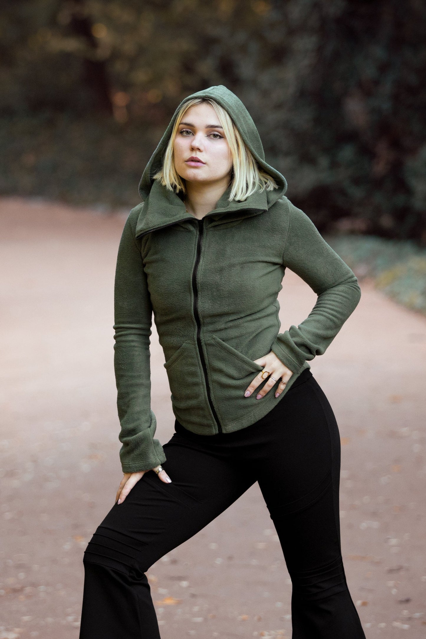 Black Ninja Hooded Fleece Jacket – Gothic Pixie Winter Coat with Face Mask