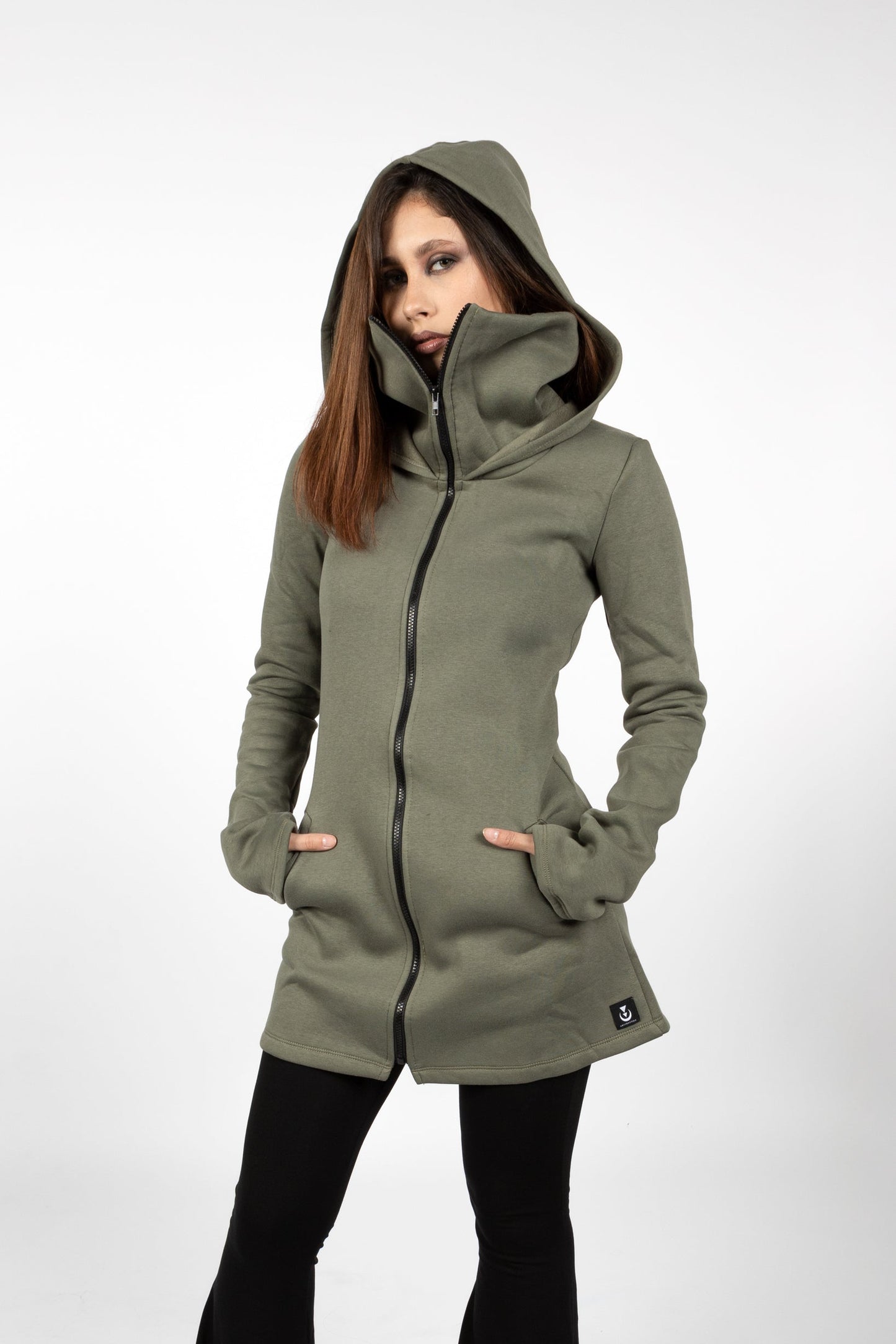 Green Elven Zipper Sweatshirt Coat with Hood & Face Mask