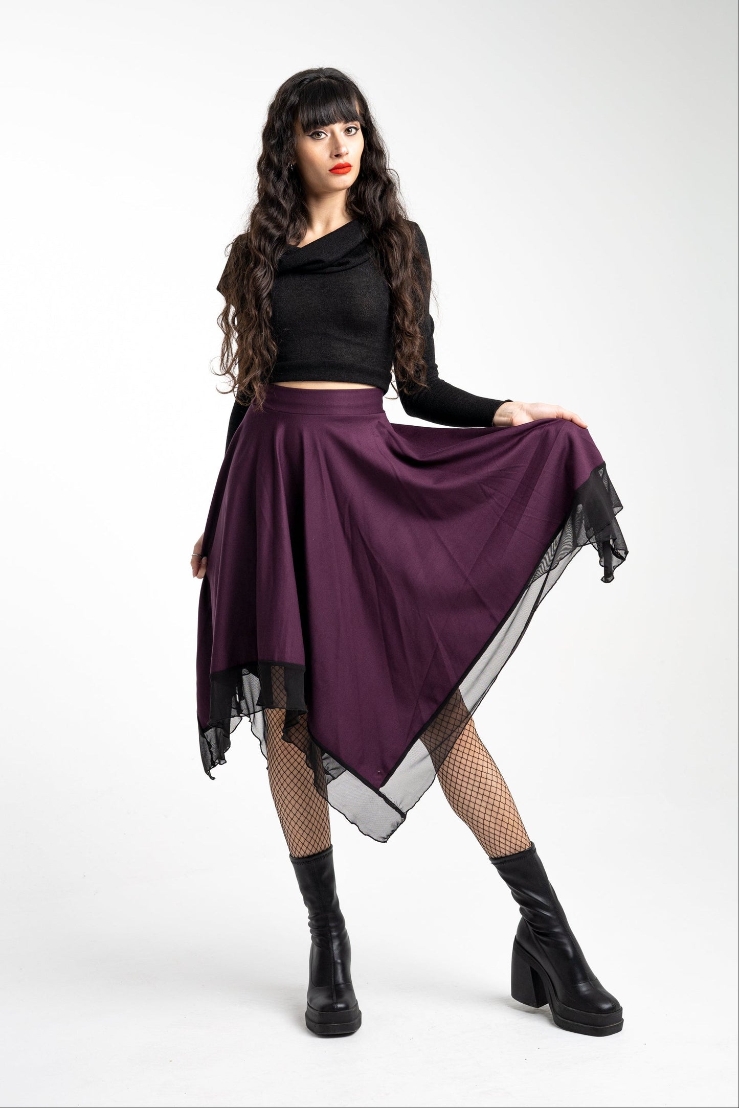 Black Witch Maxi Skirt – Asymmetrical Fairy Skirt with Tulle Layers