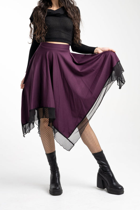 Plum Witch Maxi Skirt – Asymmetrical Fairy Skirt with Tulle Layers