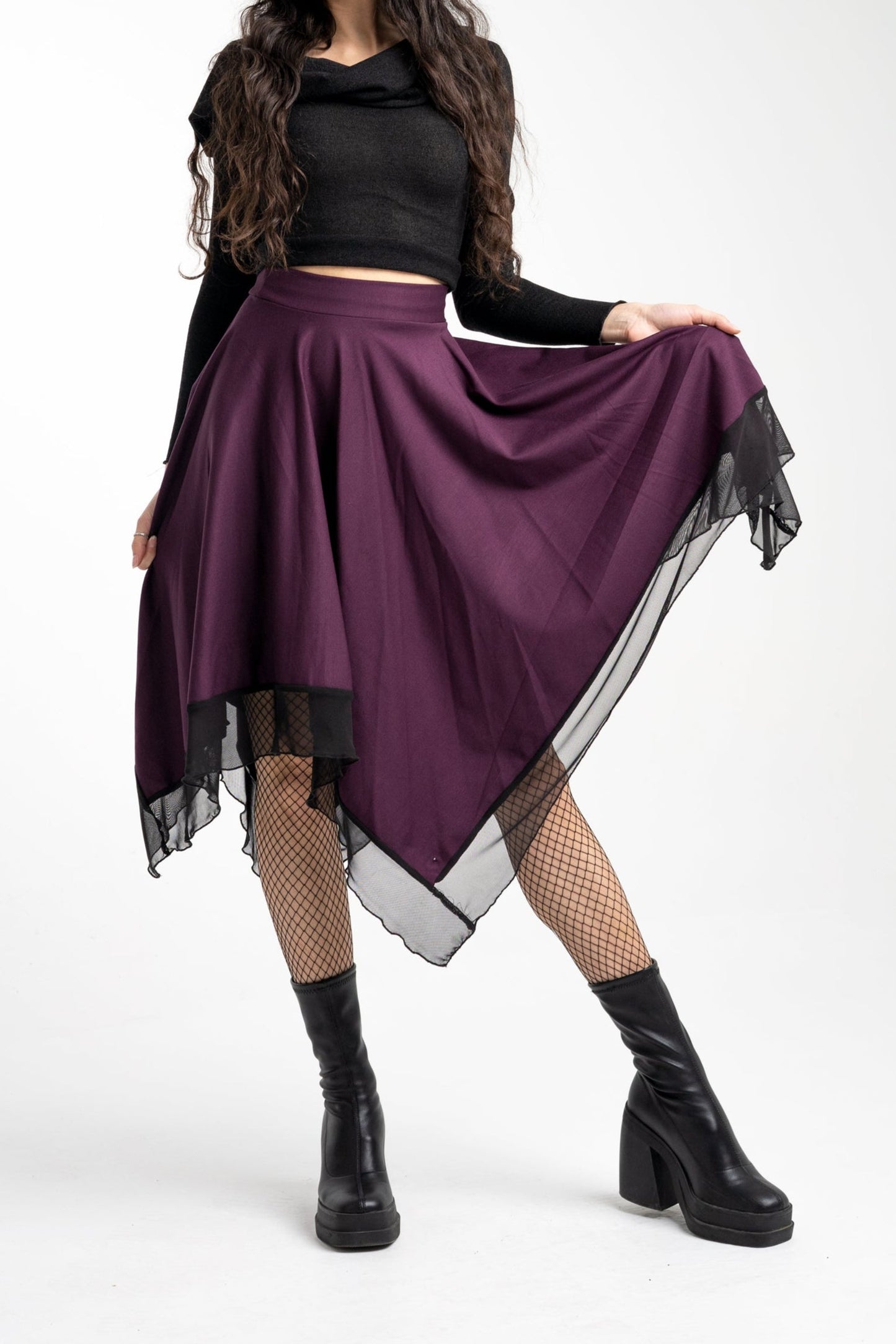 Black Witch Maxi Skirt – Asymmetrical Fairy Skirt with Tulle Layers