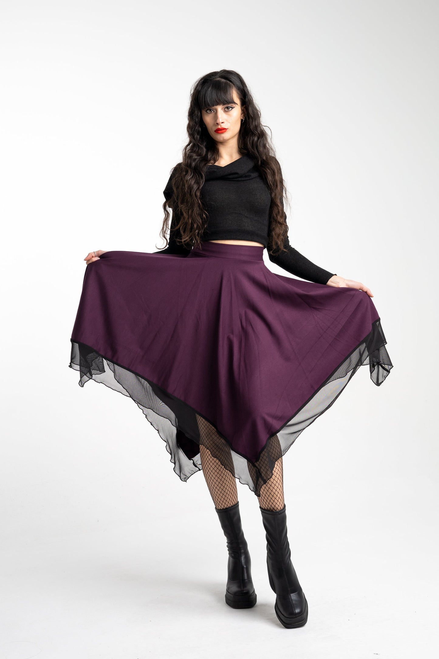 Black Witch Maxi Skirt – Asymmetrical Fairy Skirt with Tulle Layers