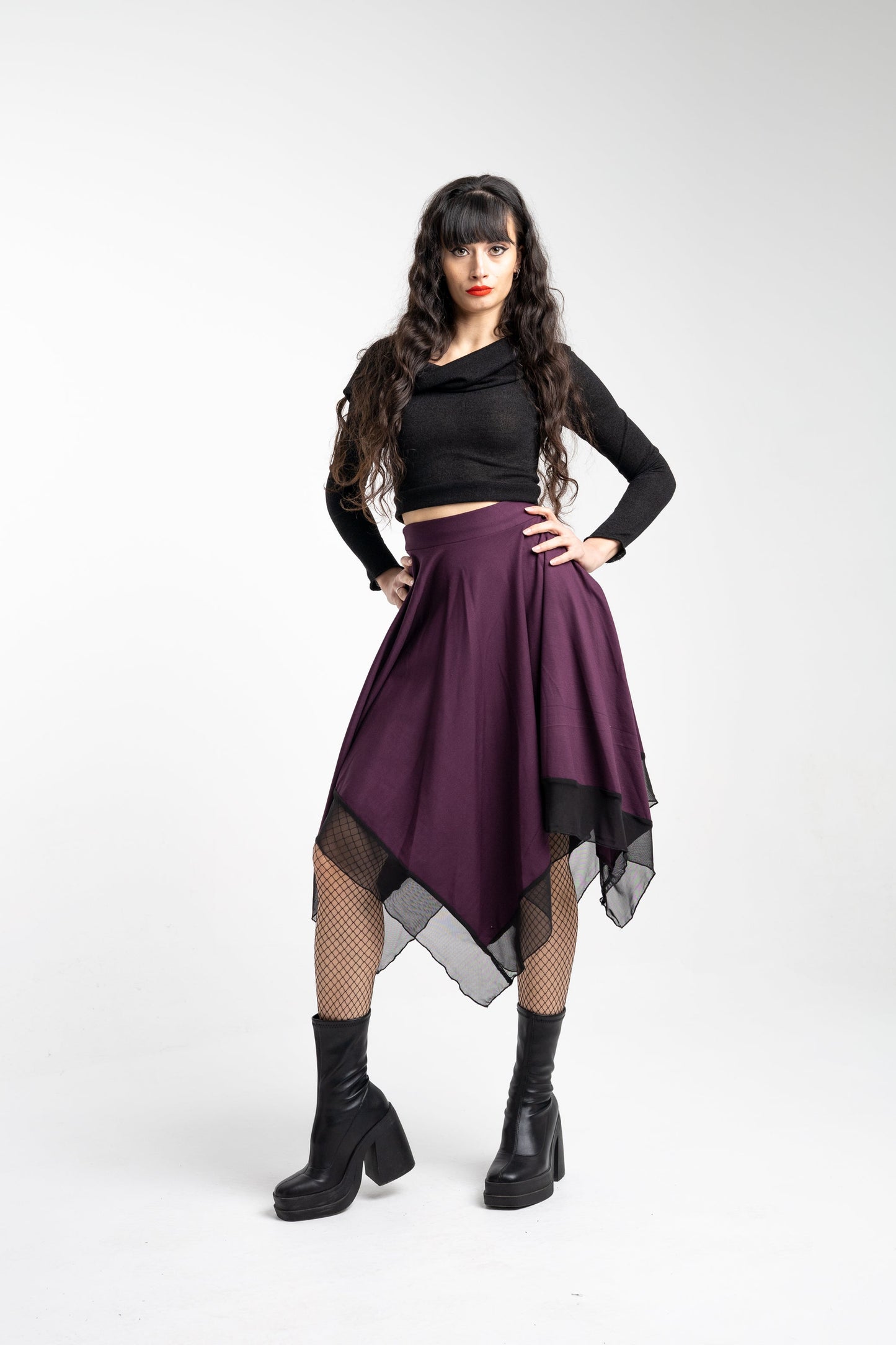 Black Witch Maxi Skirt – Asymmetrical Fairy Skirt with Tulle Layers