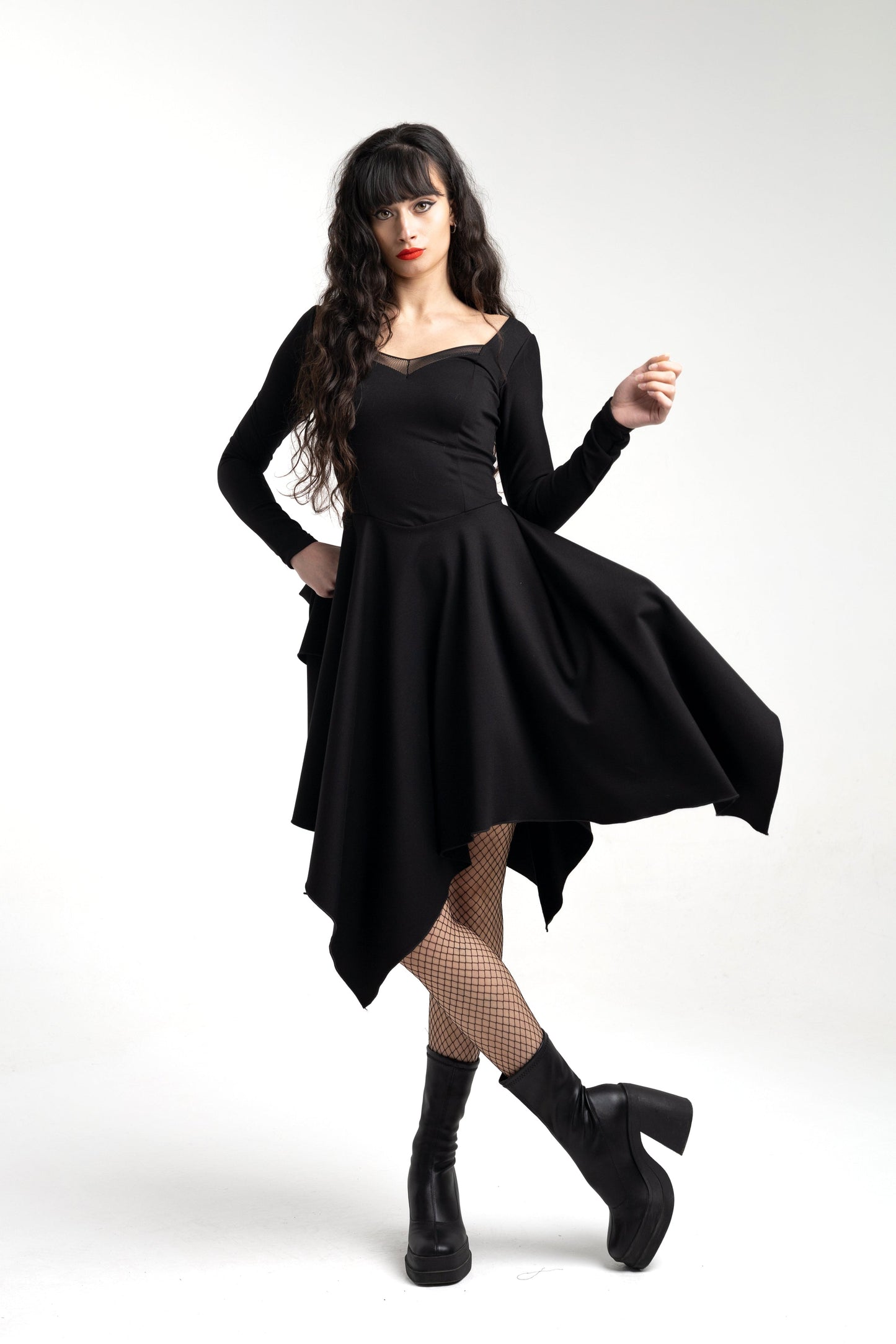 Teal coset asymmetric sleeve dress