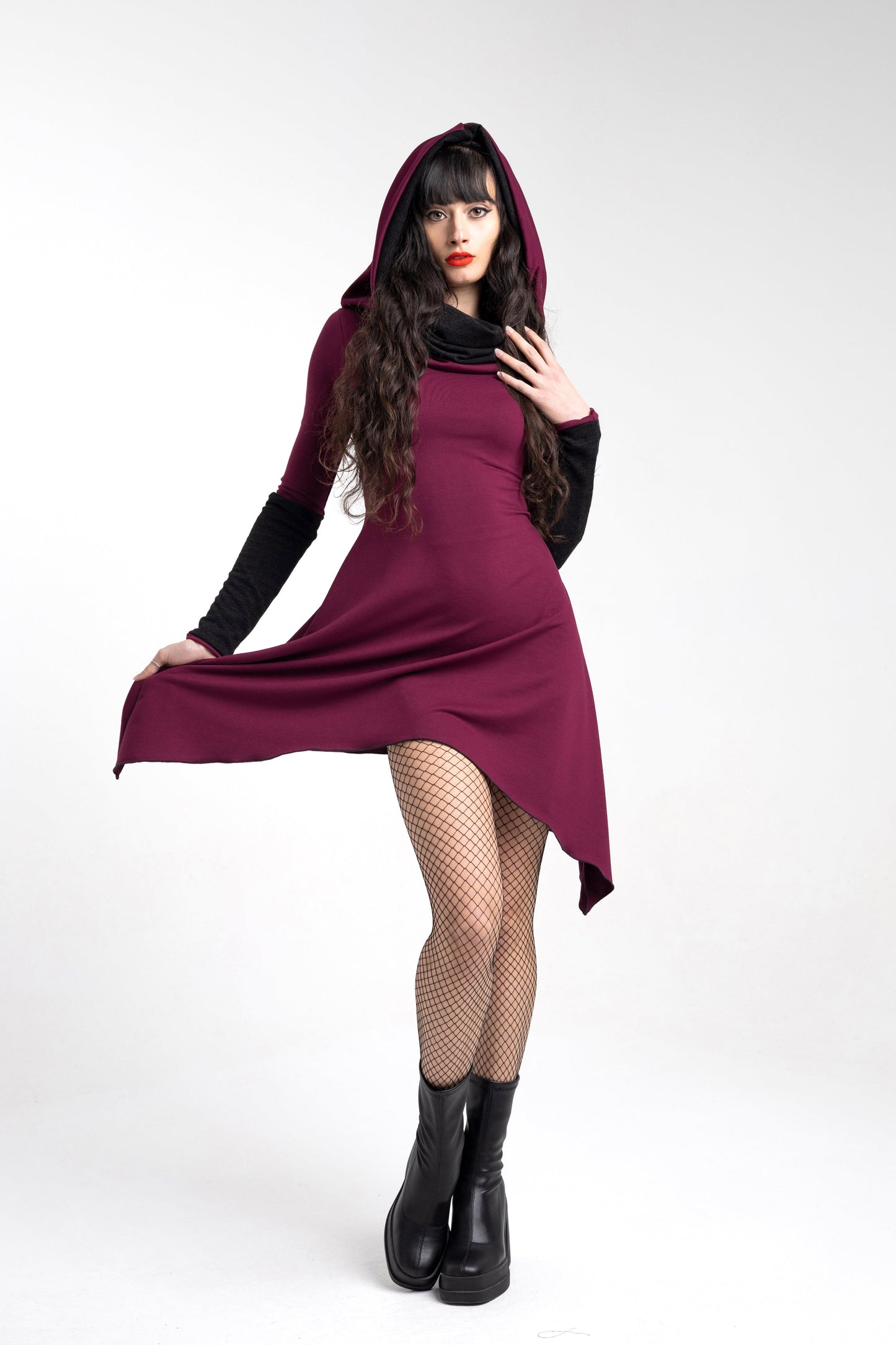 Burgundy Cowl neck fairy goth tunic dress