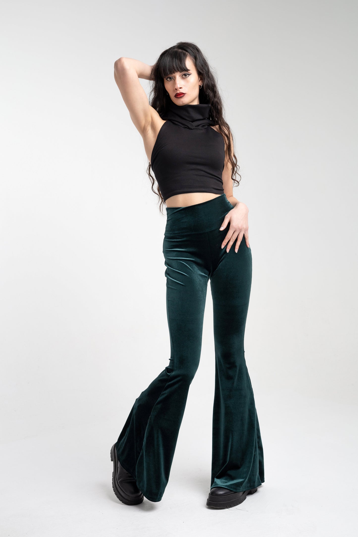 Rust Orange High rise velvet flare bottoms