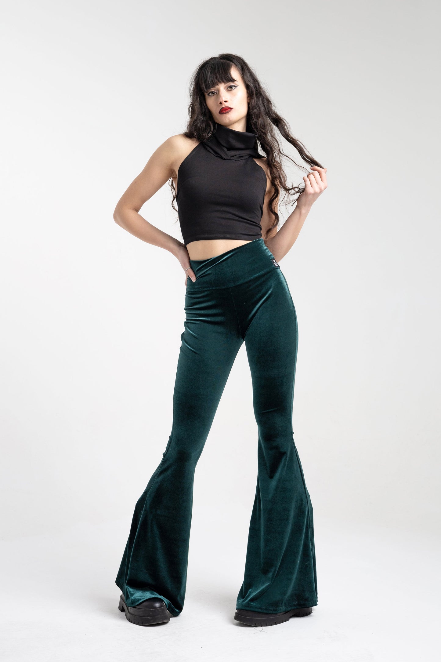 Rust Orange High rise velvet flare bottoms