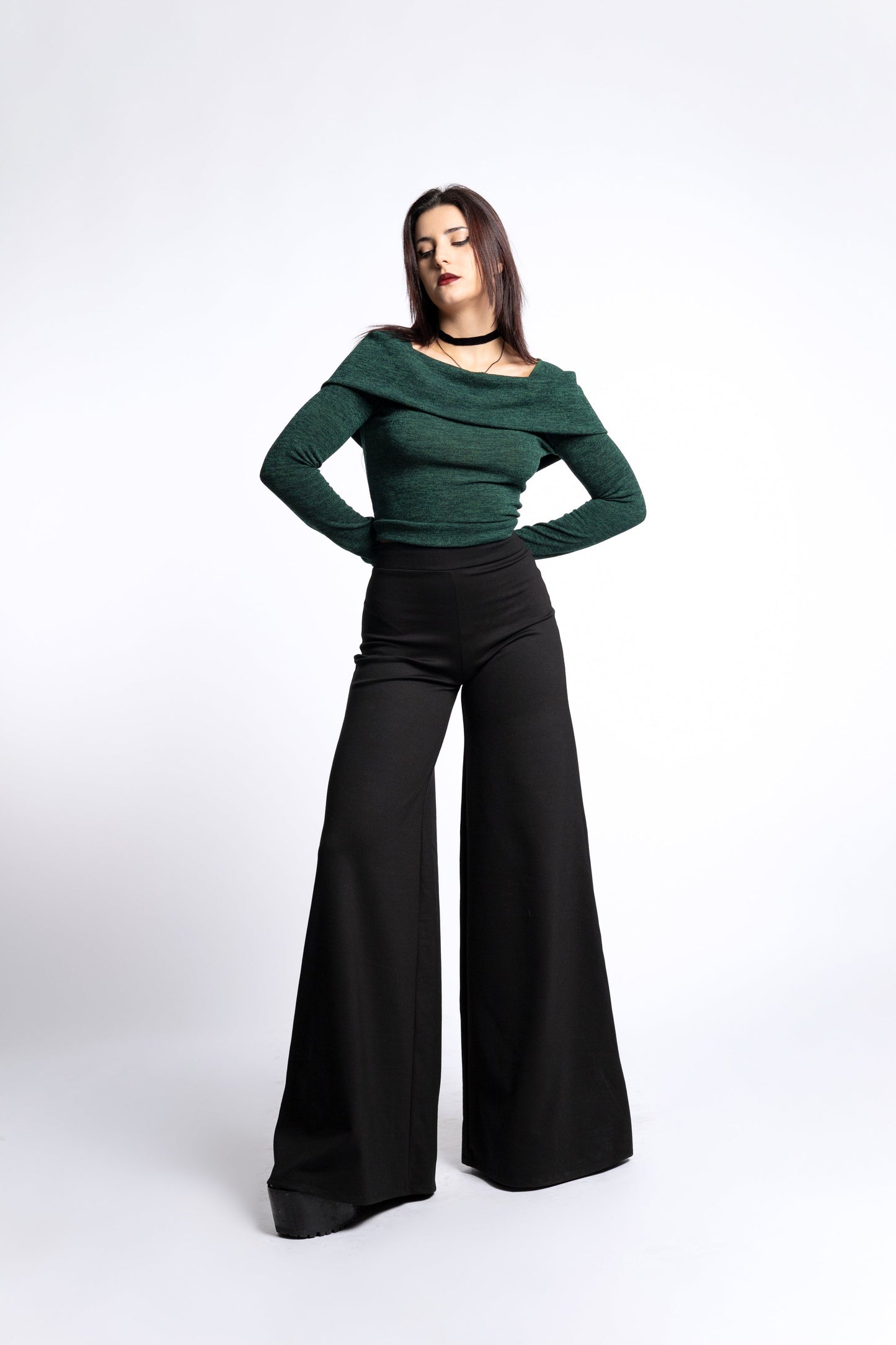 Emerald green Cowl Hooded sleeve fairy crop top