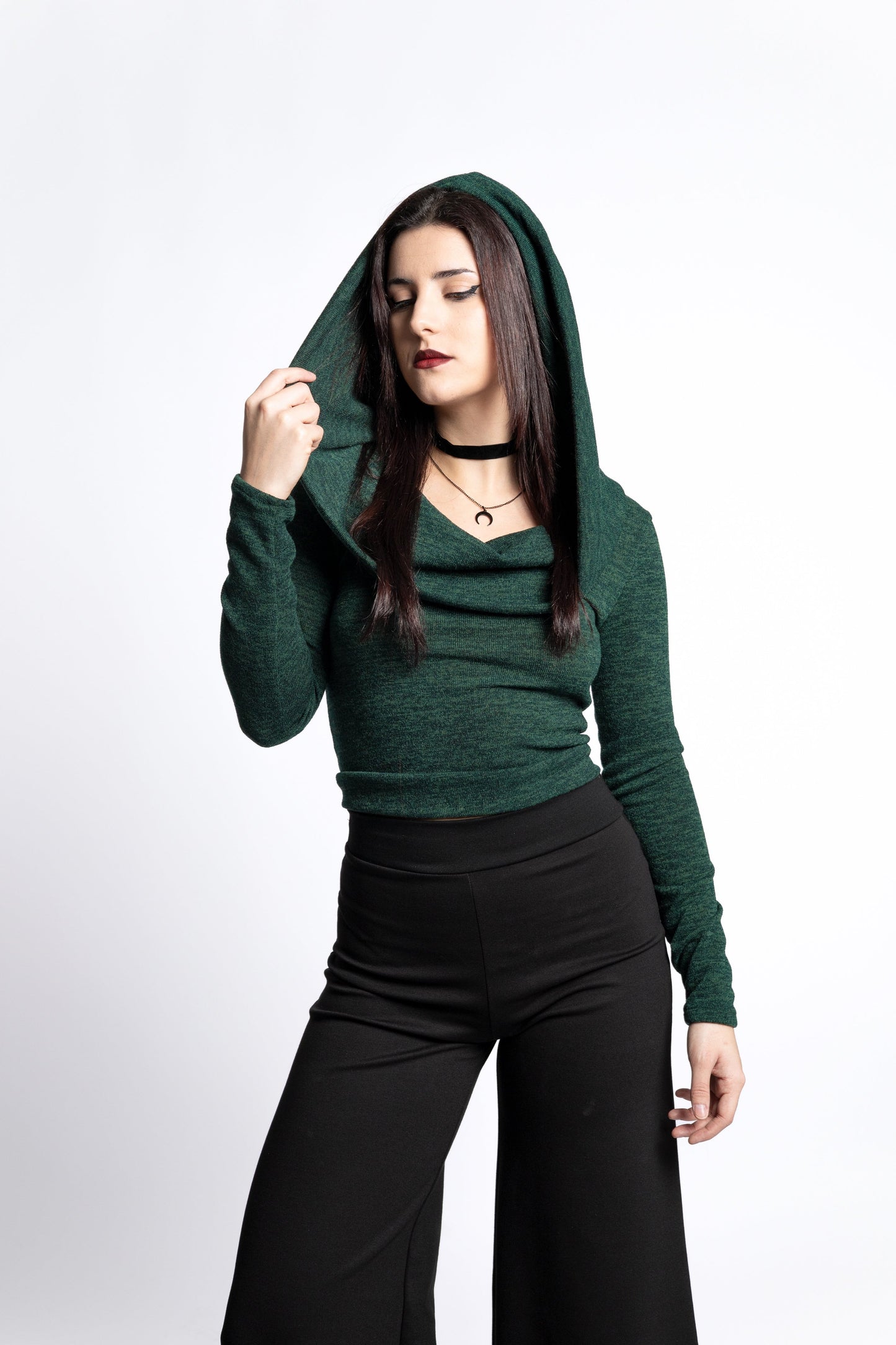 Black Cowl Hooded sleeve fairy crop top