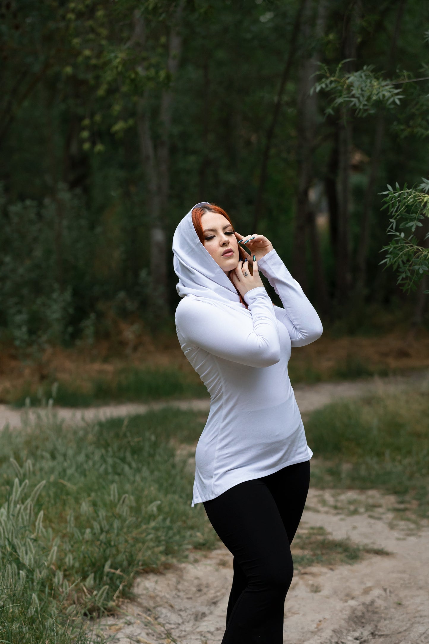 White Hooded Elven Cowl Neck Top