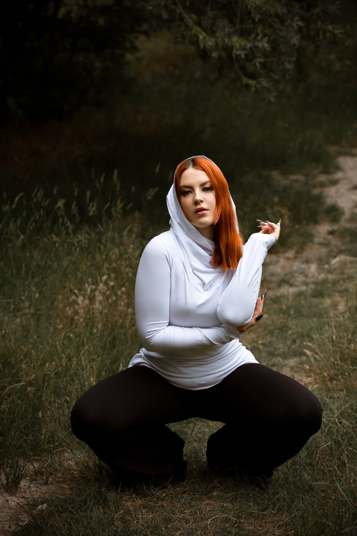 Green Hooded Elven Cowl Neck Top