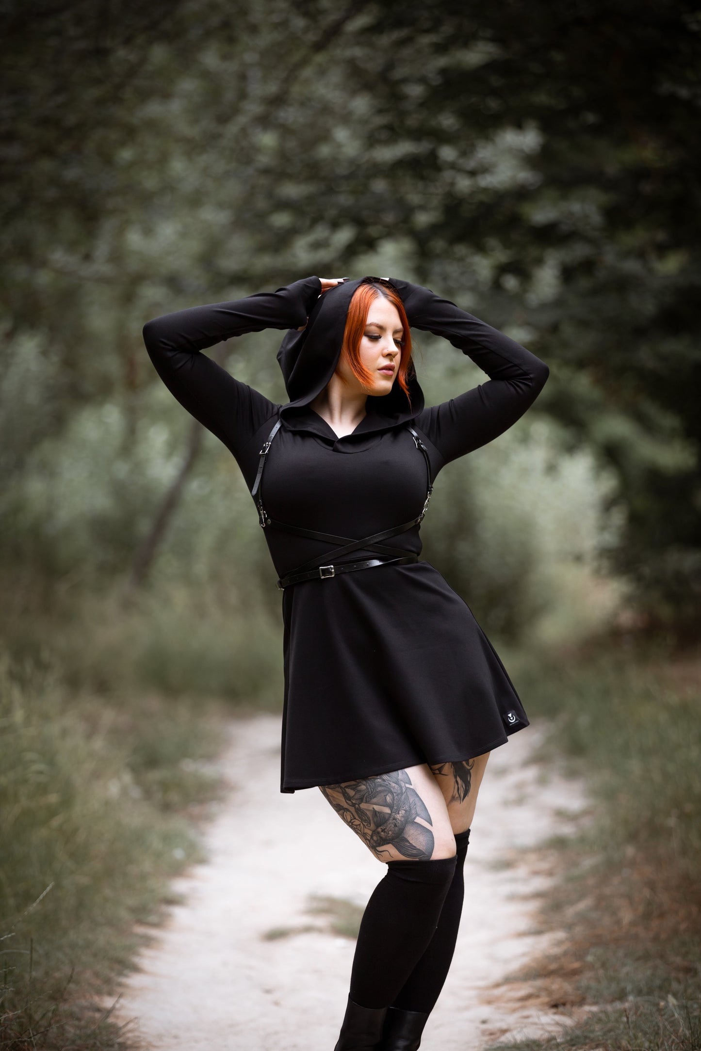 Lilith hooded skater dress with long sleeve and thumbholes
