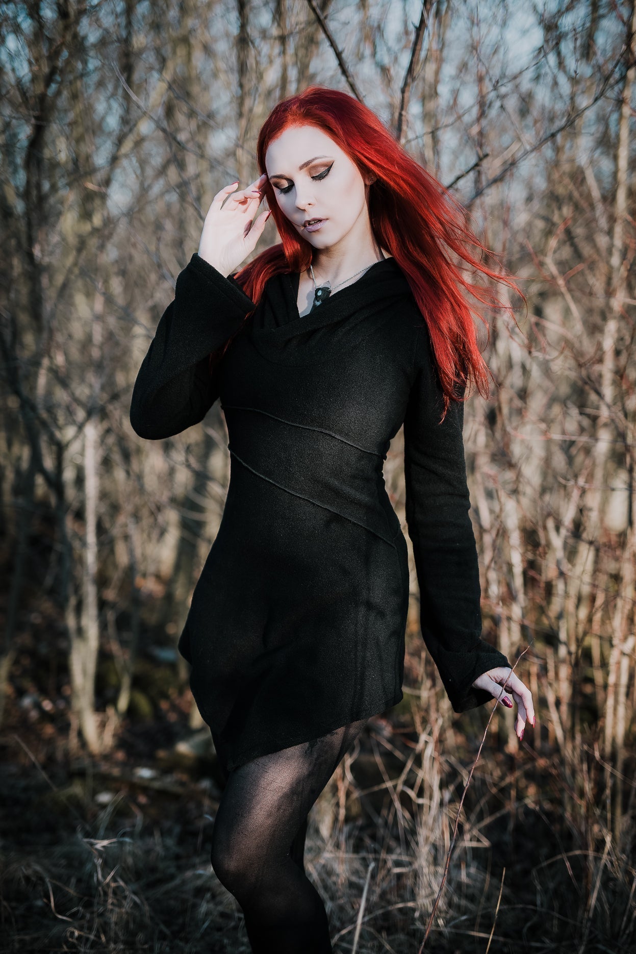 Black Elven Hooded Fleece Coat – Pixie hoodie with Maxi Hood