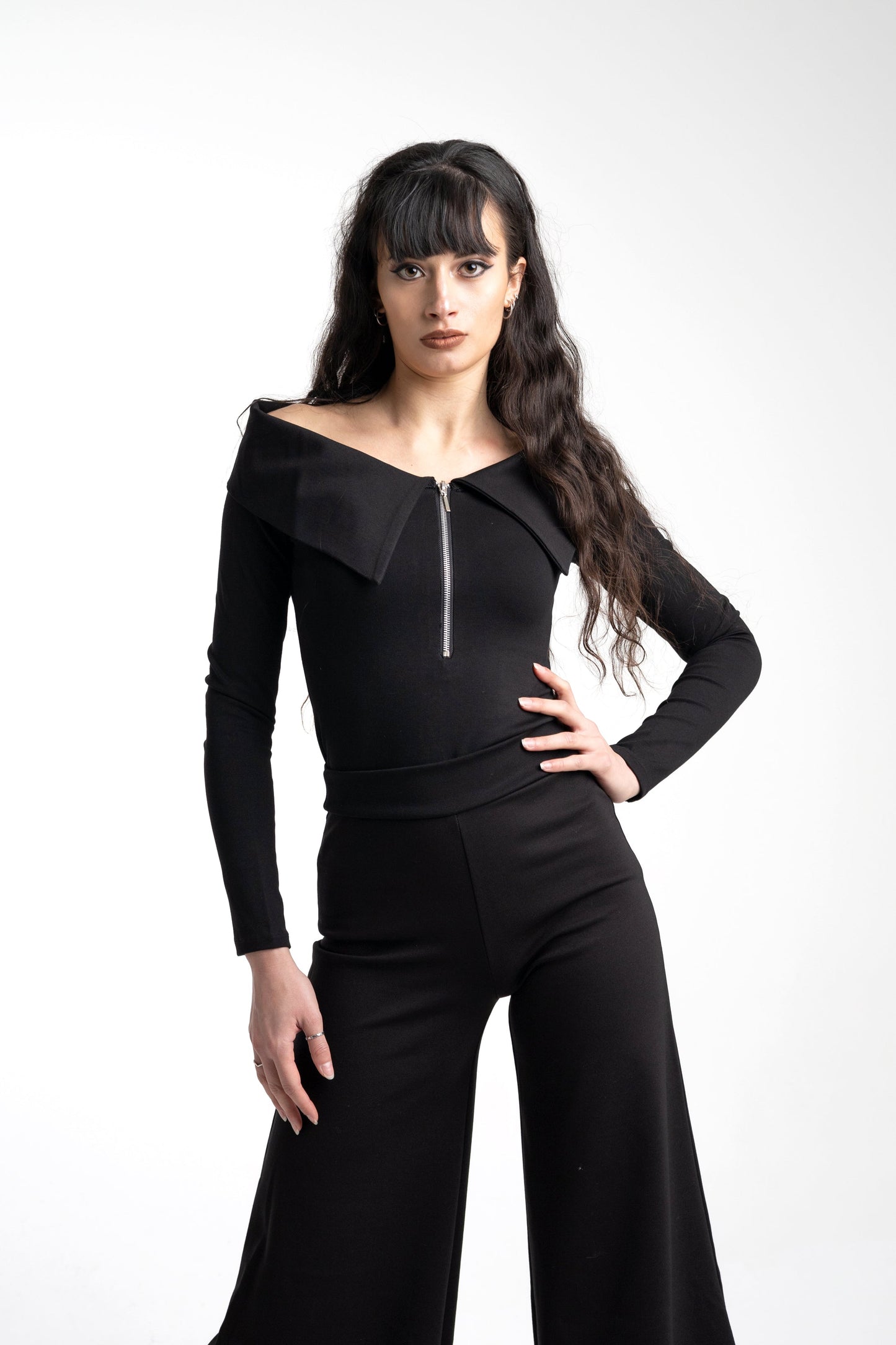 Boat neck collar zipper top- Bardot victorian top