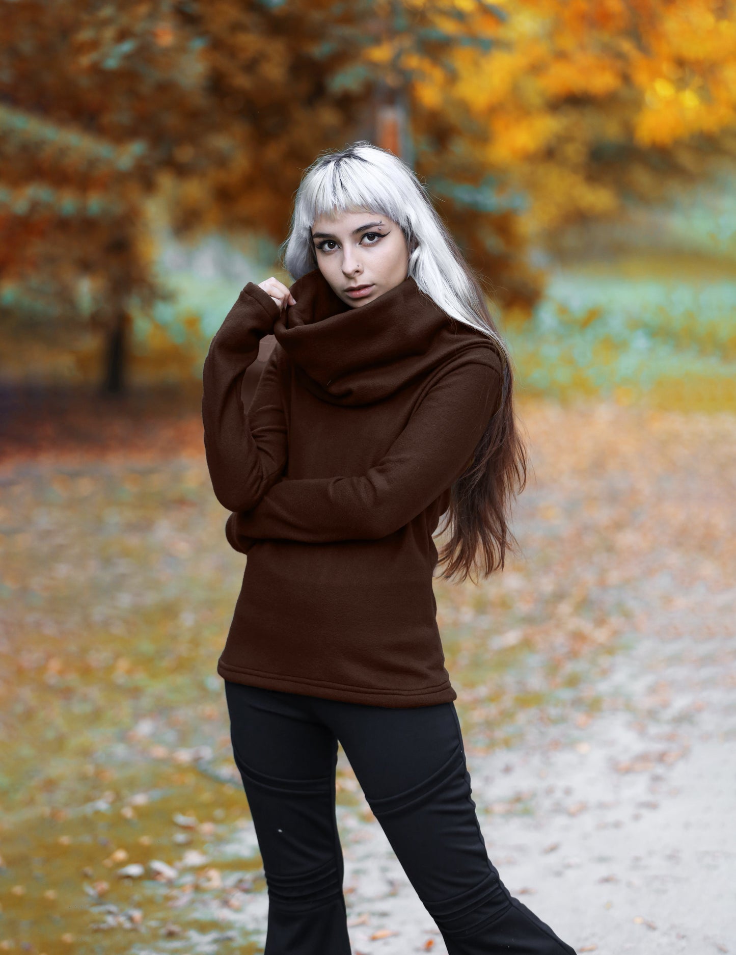 BLACK Fairy Cowl Neck Hooded Sweatshirt – Cotton Fleece Elven Hoodie
