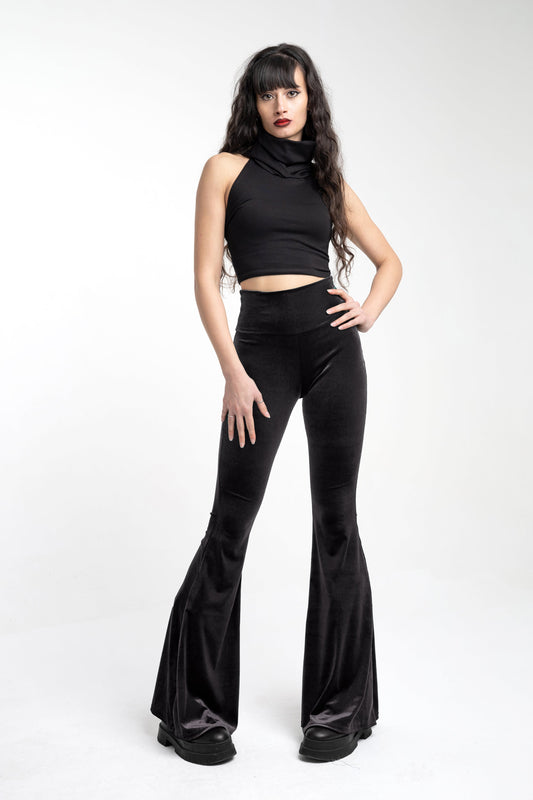 Black High rise velvet flare bottoms - gothic flares